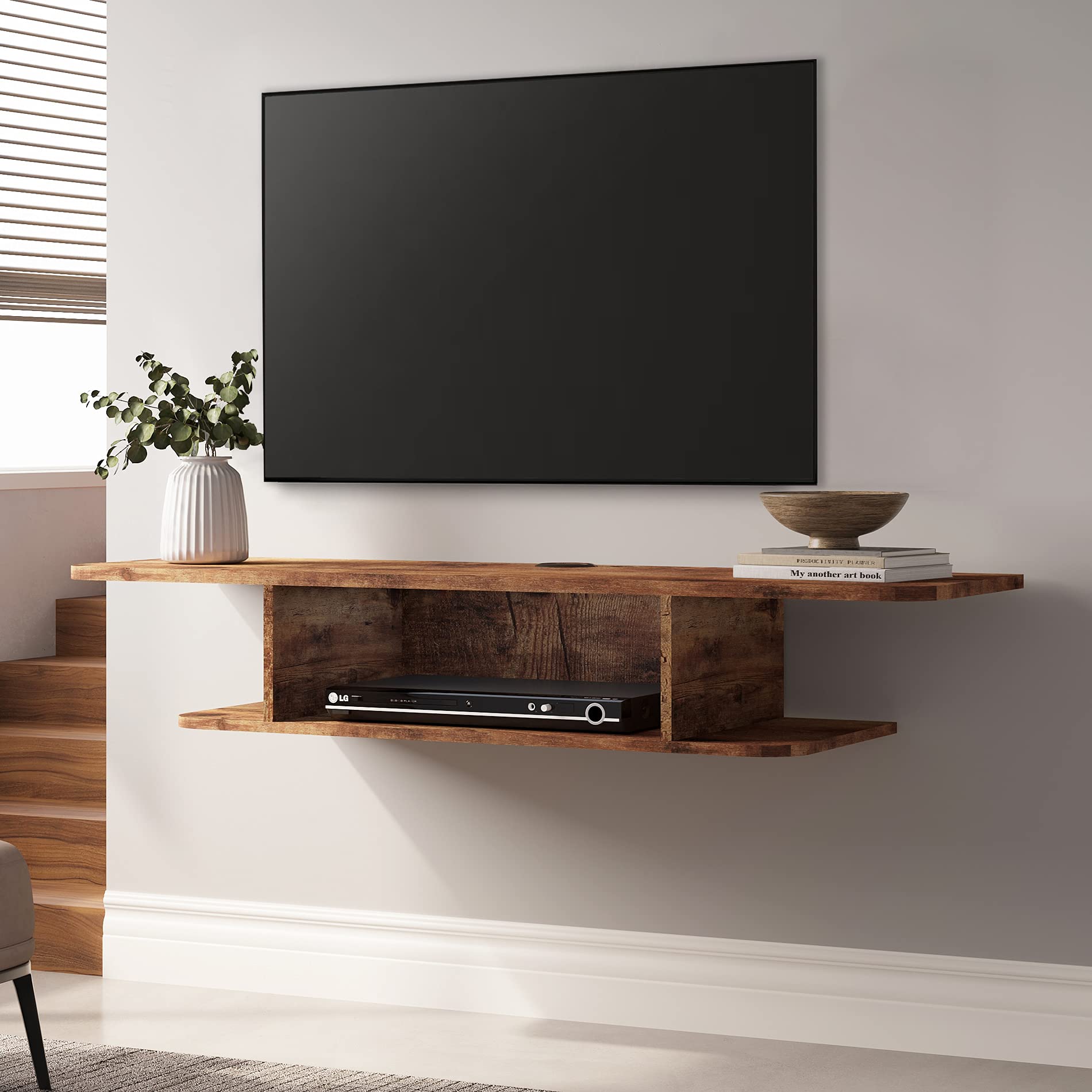 55 Inch Floating TV Stand Wall Mounted Entertainment Center - Modern Wood Storage Cabinet Media Console for Living Room, Perfect for TVs, Cable Box & Components - Brown
