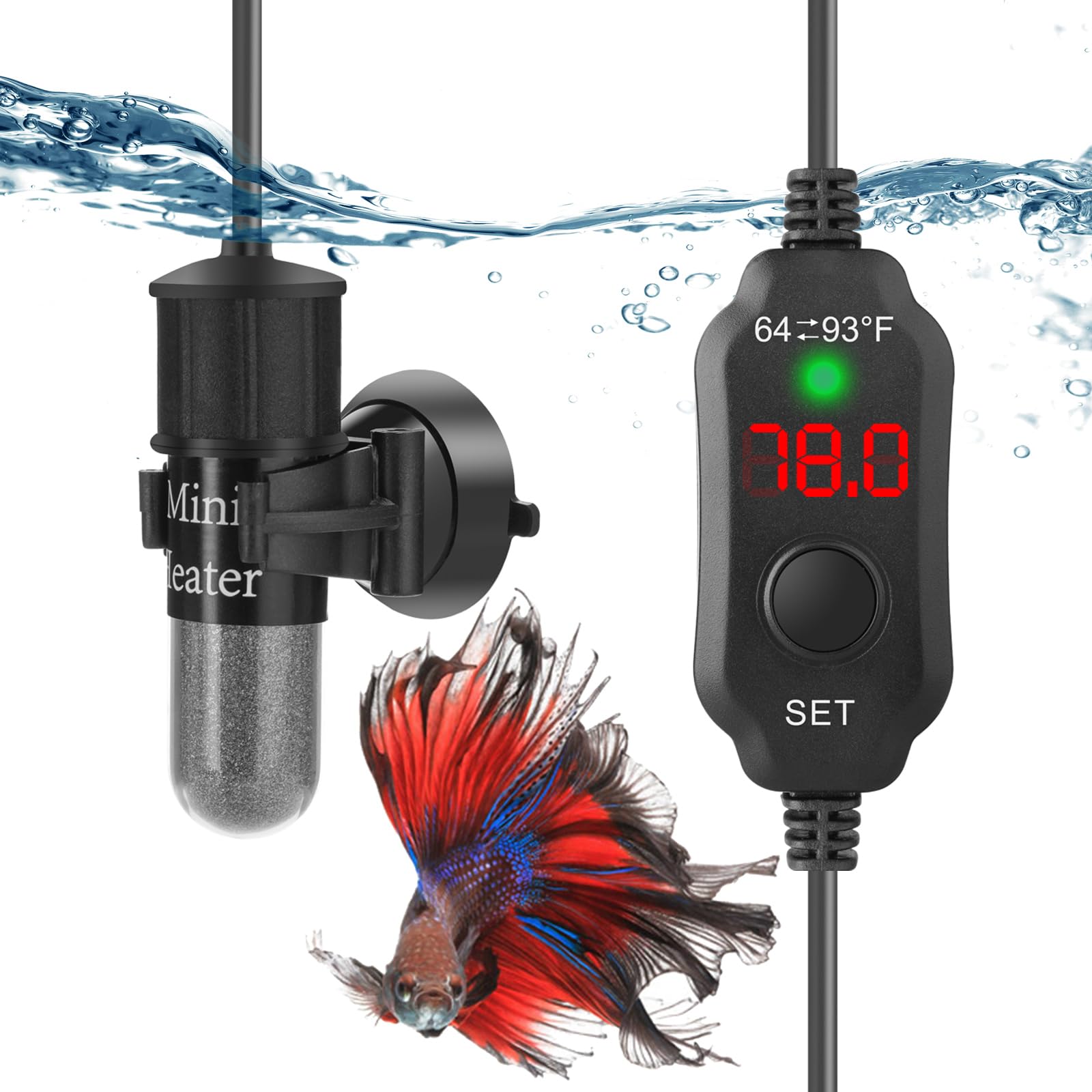 30W Super Mini Aquarium Heater with Digital Thermostat - Adjustable Submersible Betta Fish & Turtle Heater for 4-6 Gallon Tanks - Perfect for Small Home/Office Aquariums & Nano Fish Tanks