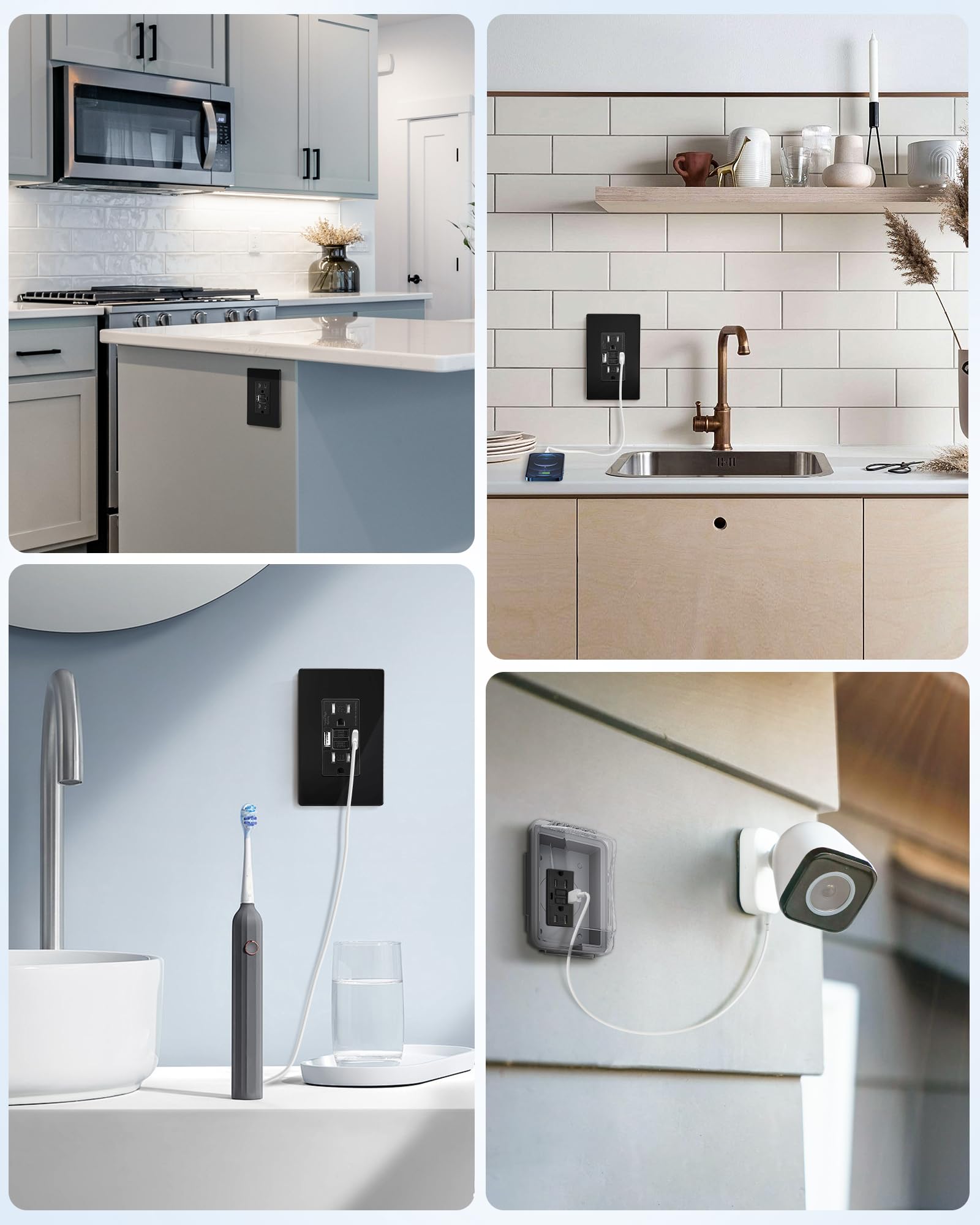 SURAIELEC 15 Amp GFCI Outlet with USB Ports - Self-Test GFCI Combo Outlet with USB-C & USB-A, Tamper-Resistant Electrical Outlet, Screwless Wall Plate, ETL Listed (Black, 1-Pack) - Perfect for Kitchens, Bathrooms & Home Offices