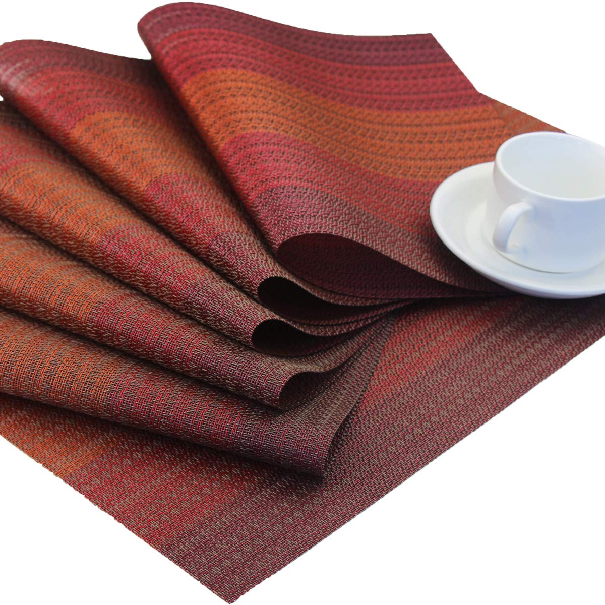 Washable Vinyl Placemats Set of 4 - Easy to Clean Woven Table Mats for Dining Room, Kitchen, Office - Red (Perfect for Everyday Meals, Parties & Spill Protection)