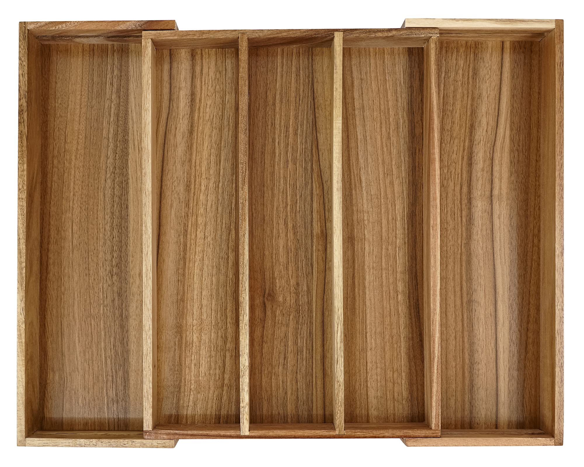 Premium Acacia Wood Silverware Organizer - 5-Slot Kitchen Drawer Organizer for Utensils & Flatware with Adjustable Grooved Dividers | Perfect for Dining Room Storage & Kitchen Organization