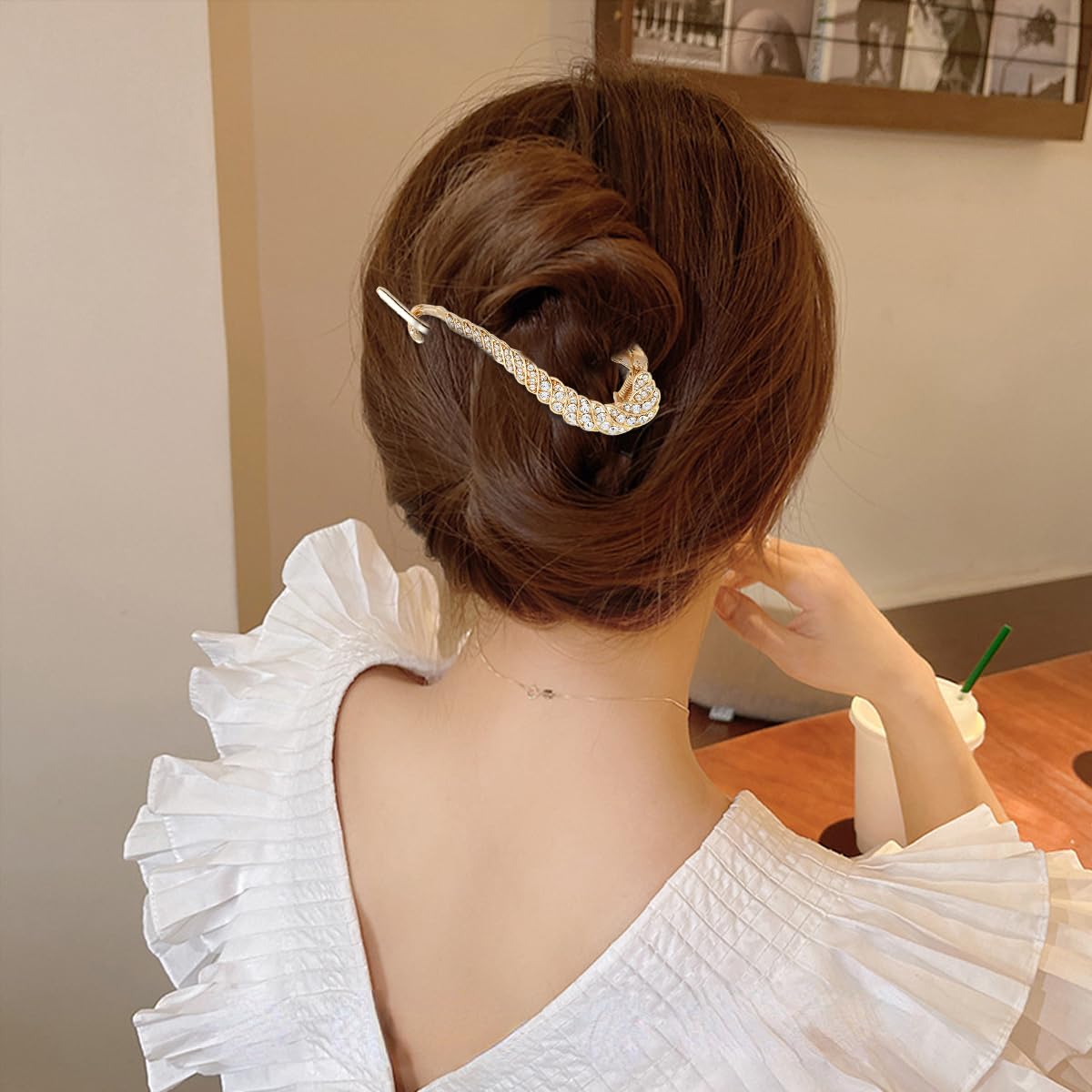PALAY® 2-Pack Rhinestone Hair Bun Clips for Women - French Style Metal Bun Makers for Medium to Thick Hair (Black & Gold Set) | Perfect for Updos, Weddings, Parties & Everyday Elegant Hairstyles