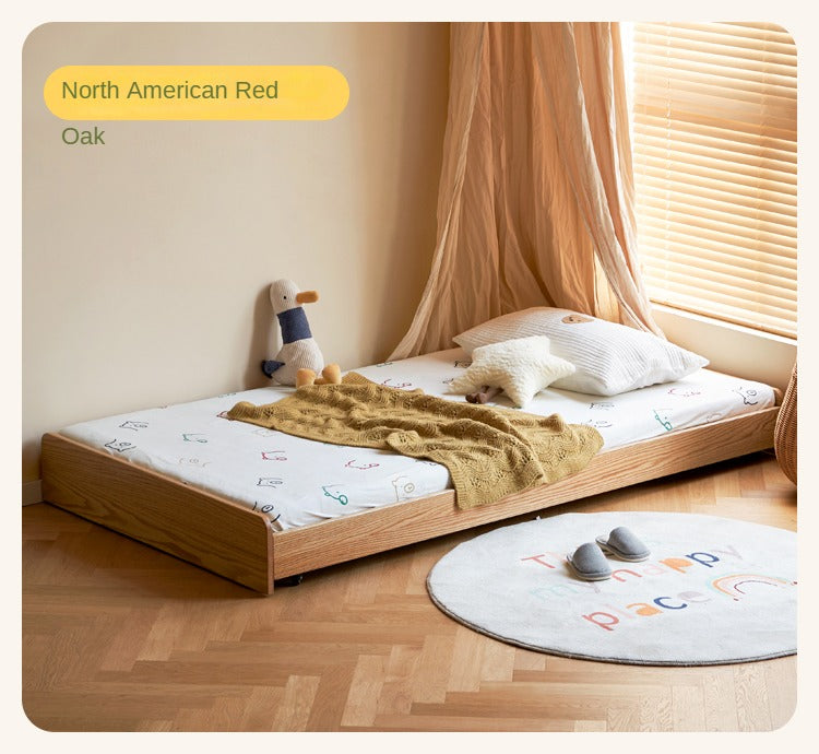 Solid Oak & Beech Wood Floor Bed with Pulley - Toddler Bed for Safe & Comfortable Sleep - Perfect for Montessori Bedrooms & Kids' Room Decor
