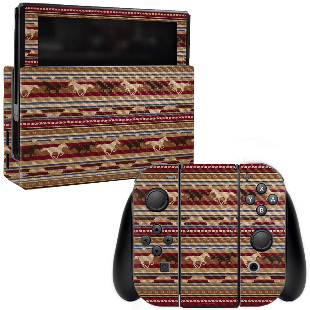 Premium Carbon Fiber Skin for Nintendo Switch - Western Horses Design | Protective & Durable Textured Cover | Easy to Apply & Remove | Made in USA | Perfect for Gaming Protection & Style Enhancement