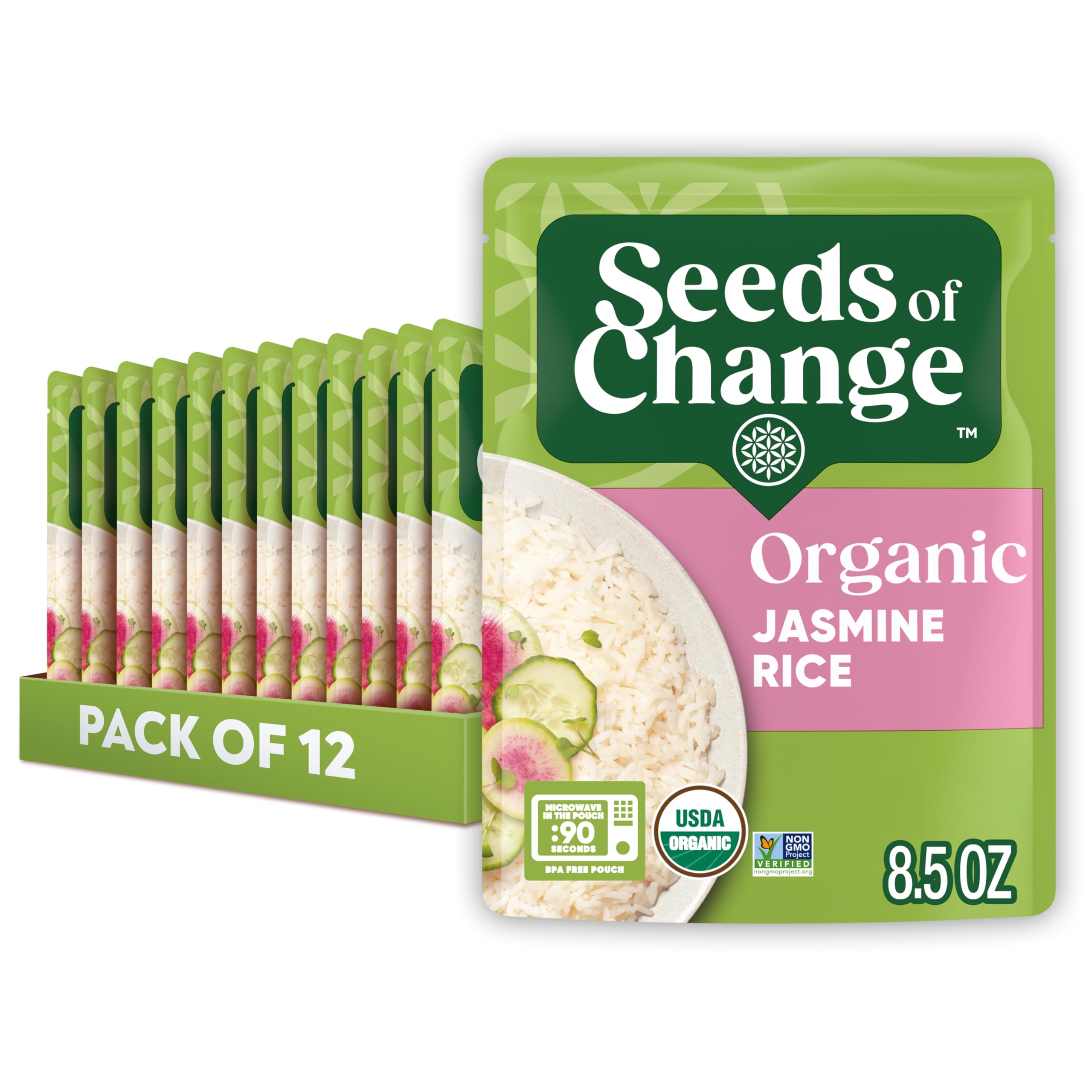 Organic Aromatic Jasmine Rice by SEEDS OF CHANGE - Microwaveable Ready to Eat, 8.5 Oz (Pack of 12) - Perfect for Quick Meals, Meal Prep & Healthy Eating