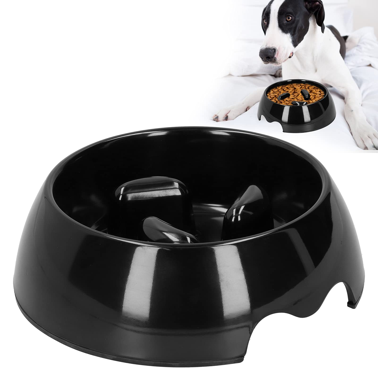 CUYT Slow Feeder Dog Bowl - 3-Partition Anti-Gulping Design, Portable Pet Food Dish for Small & Medium Dogs (Large, Black) - Perfect for Mealtime Portion Control & Digestion Aid