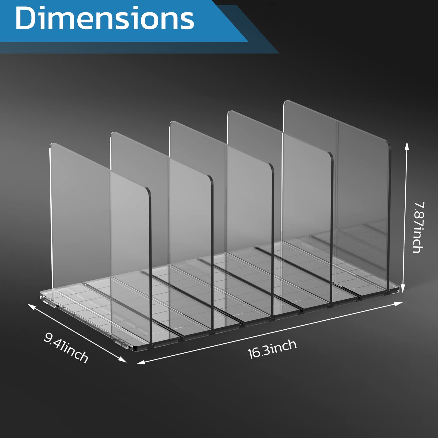 Clear Acrylic Shelf Dividers for Closet Organizer - Adjustable Purse & Handbag Organizer for Bedroom, Bookshelf, Wardrobe (2 Pack, 5 Dividers) - Perfect for Organizing Clothes, Purses, Shoes & Accessories in Closets & Shelves