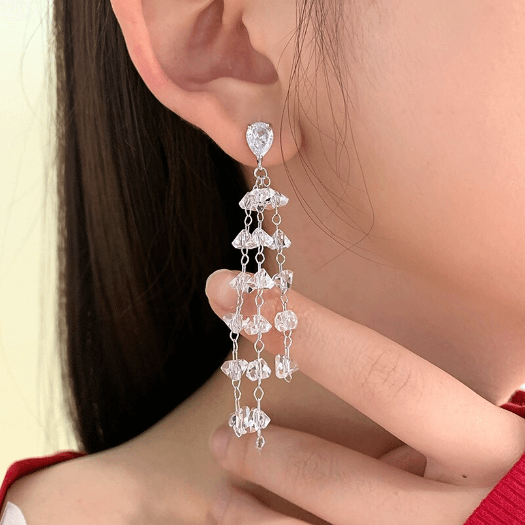 Sparkling Clear Crystal Trillion Cut Drop Earrings for Women | Elegant Party Jewelry | Perfect for Weddings, Prom, Evening Events & Special Occasions