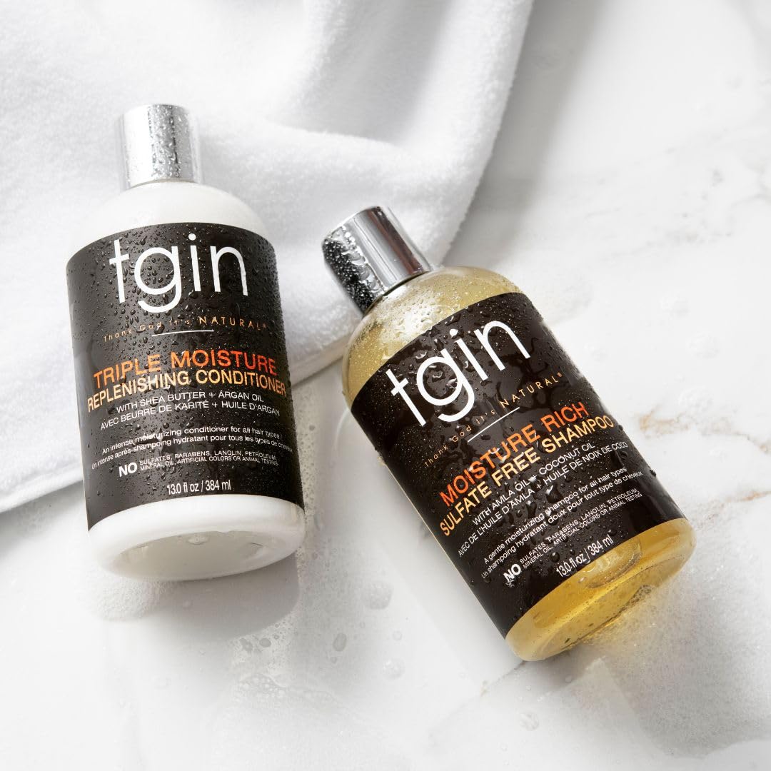 tgin Moisturizing Shampoo & Conditioner Set for Curly, Coily, Wavy Hair - Sulfate Free, Hydrating, Detangling - 13 oz Duo - Perfect for Dry Hair Care & Natural Hair Routine