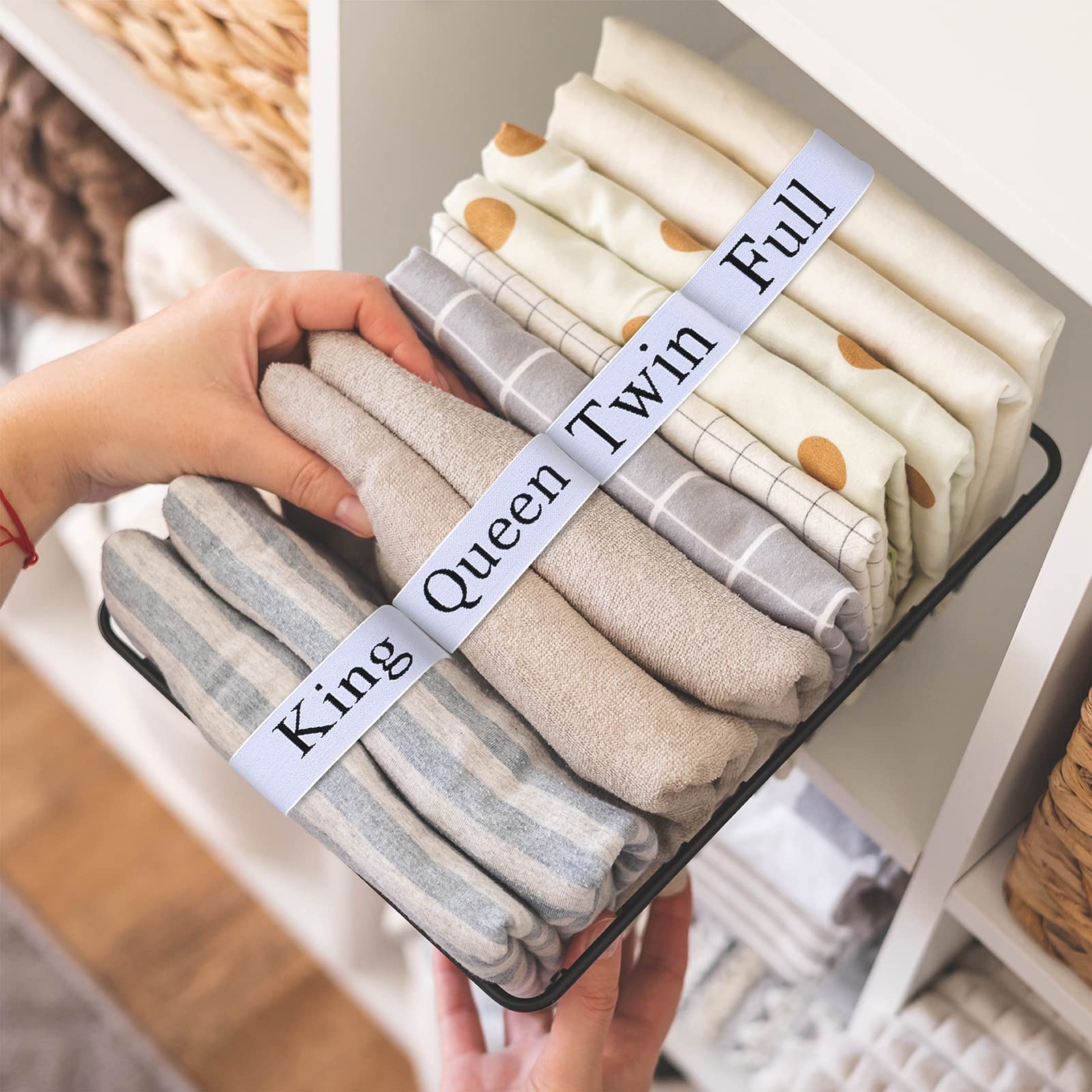 Upgraded 8-Piece Bed Sheet Organizer Bands - Elastic Sheet Straps for King, Queen, Full & Twin Sizes - Linen Closet Storage Solution for Neat Sheet Organization - Perfect for Home, Apartment & Dorm Room Closet Organization
