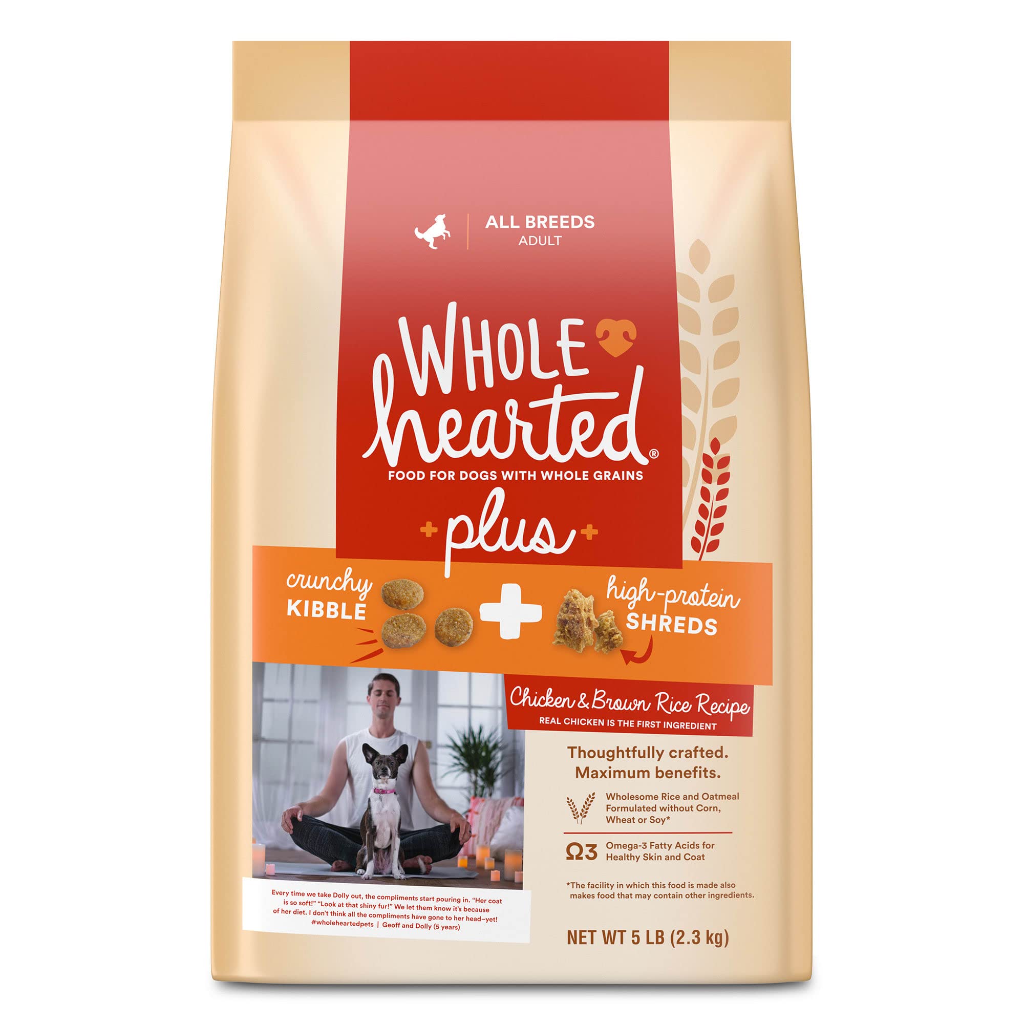 WholeHearted Plus Chicken & Brown Rice Recipe with Whole Grains Dry Dog Food - 5 lb Bag for Adult Dogs - High Protein & Nutrient-Rich Kibble for Healthy Skin & Coat - Perfect for Daily Feeding & Training Treats
