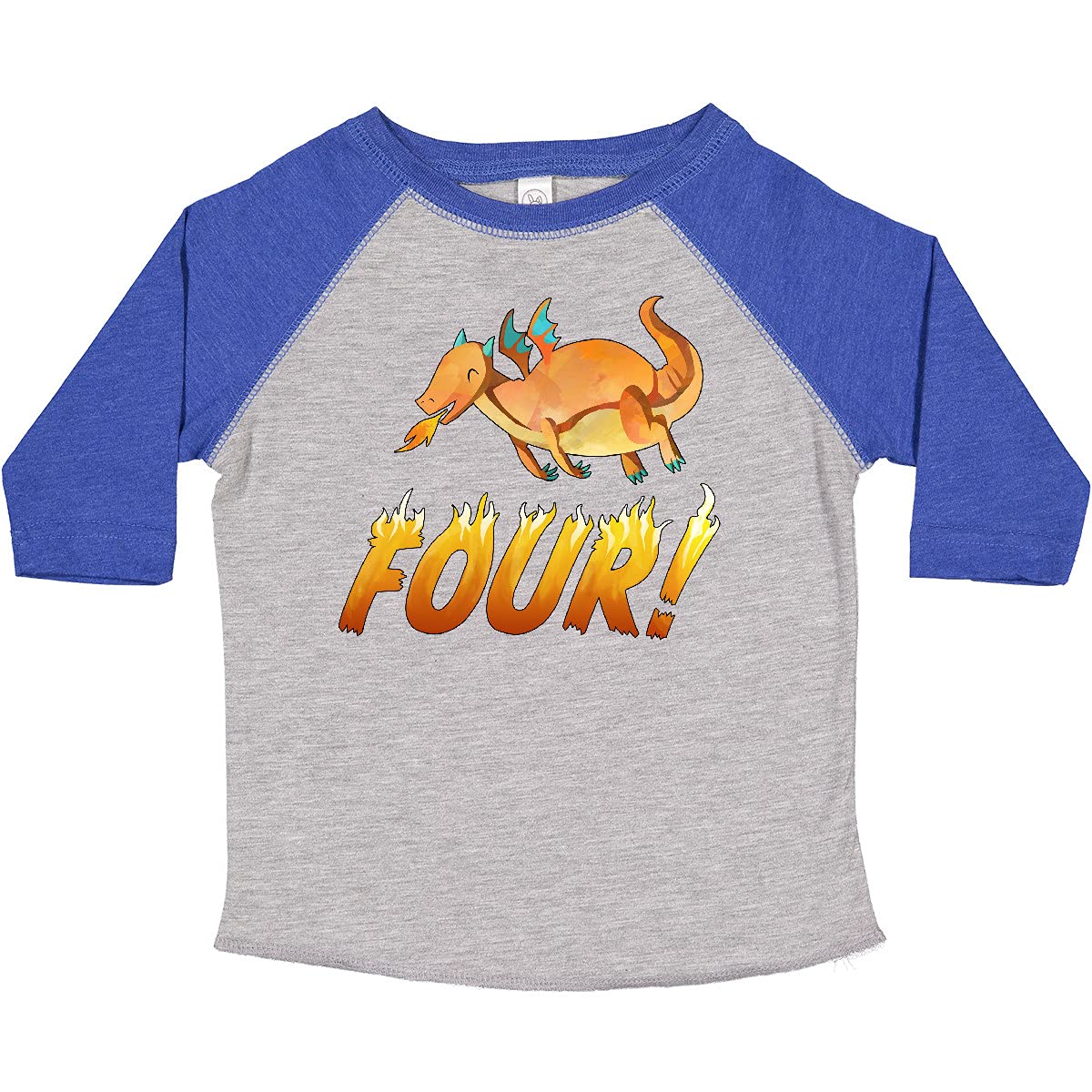 inktastic 4 Fourth Birthday Orange Dragon Breathing Fire Toddler T-Shirt - Fun Birthday Party Outfit for Toddlers & Cute Playdate Apparel
