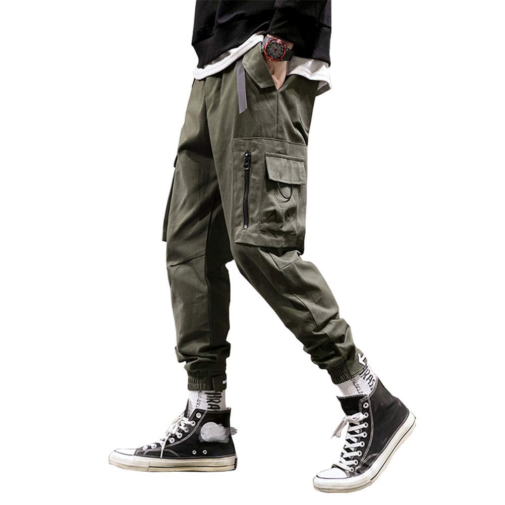Astellarie Men's Stretch Elastic Waist Cotton Cargo Jogger Pants with Multiple Pockets - Comfortable Workout & Casual Wear for Gym, Hiking, and Everyday Use