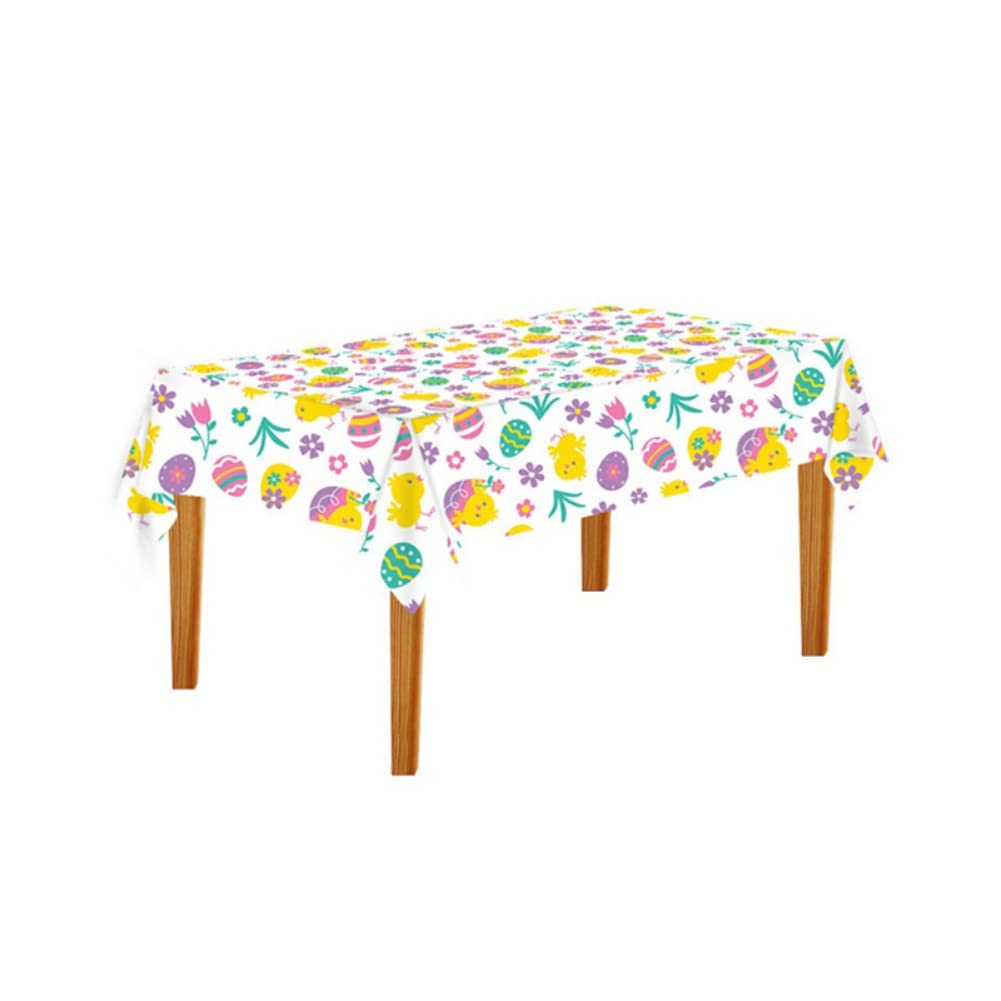 Easter Tablecloth Plastic - Disposable Easter Table Cover with Bunny & Egg Designs for Spring Party Decorations - Rectangle Kitchen Dining Room Home Decor - Perfect for Easter Brunch, Holiday Gatherings & Festive Celebrations