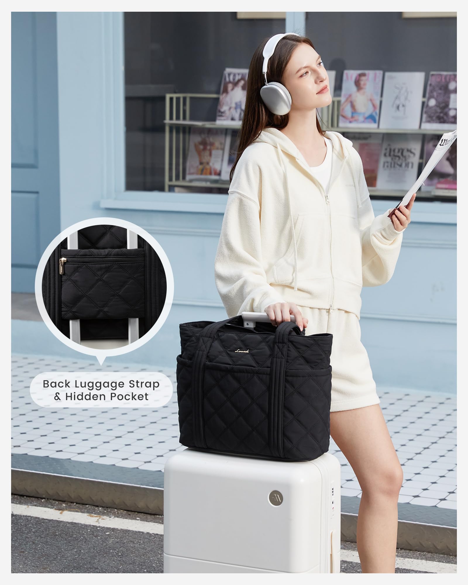 LOVEVOOK Women's Puffer Tote Bag - Insulated Puffy Laptop Handbag with Zipper for Work, Travel & Gym - Stylish Shoulder Bag for Teachers, Nurses & Professionals - Perfect for Office Commute, Business Trips & Daily Errands