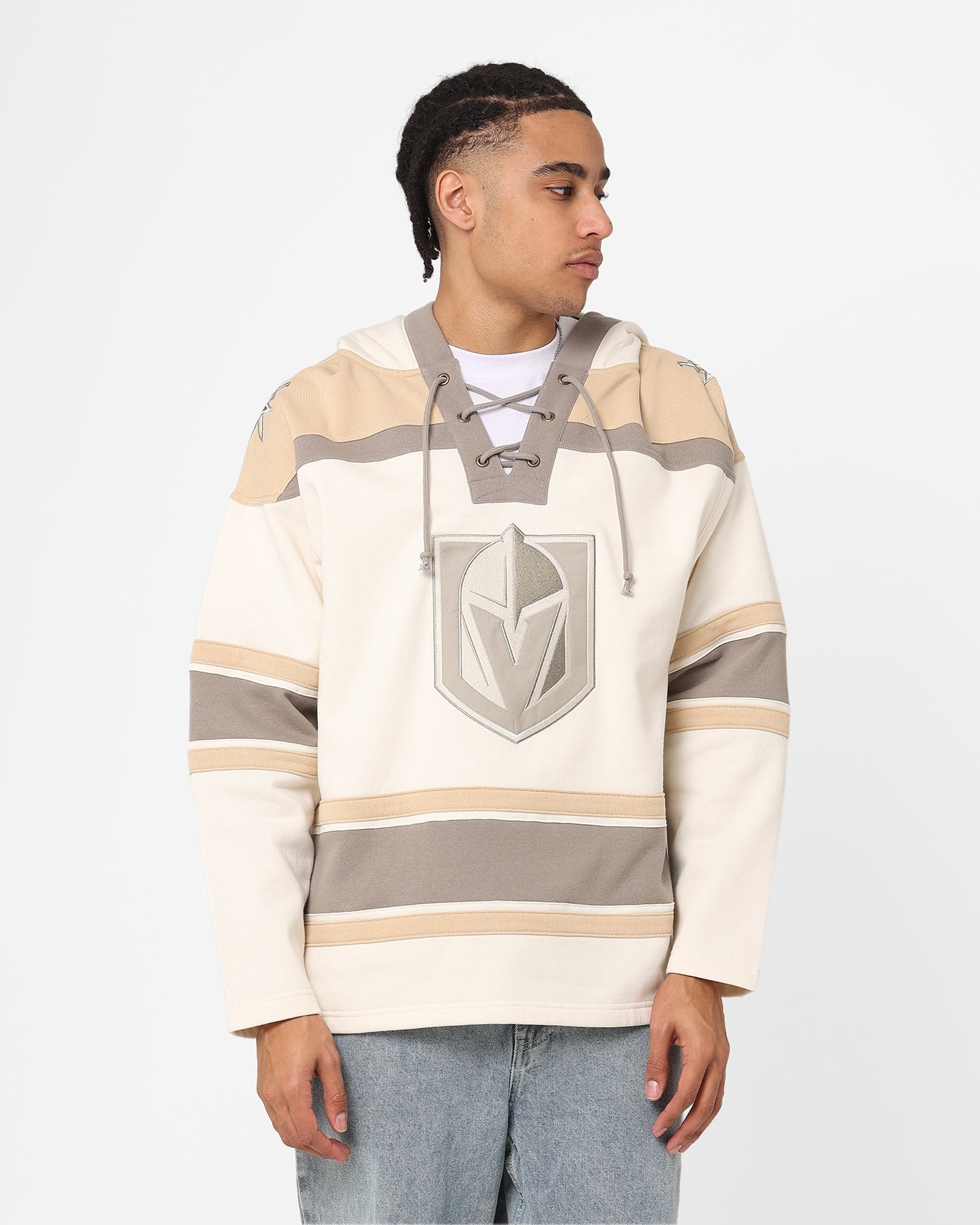 47 Brand Las Vegas Knights Superior Lacer Hoodie - Cream/Khaki | Men's NHL Hockey Pullover Sweatshirt | Warm Fleece Lined for Winter Games & Casual Wear