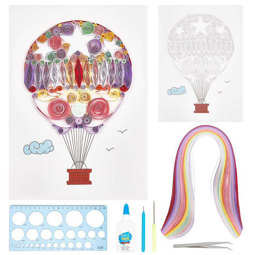 WEBEEDY Quilling Kit for Adults & Beginners - DIY Paper Filigree Craft Set with Tools for Handmade Wall Art, Home Decor & Creative Gifts (8x10 inch Hot Air Balloon Design) - Perfect for Scrapbooking, Card Making & Room Decoration