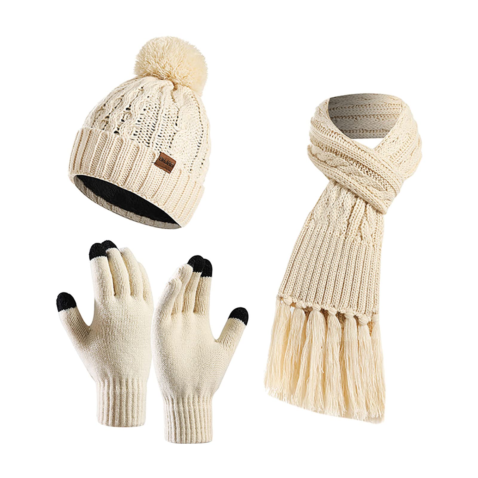 Warm Winter Knit Hat Scarf Gloves 3-Piece Set for Adults - Soft Plush Crochet Beanie & Matching Accessories for Hiking, Skiing, and Outdoor Activities
