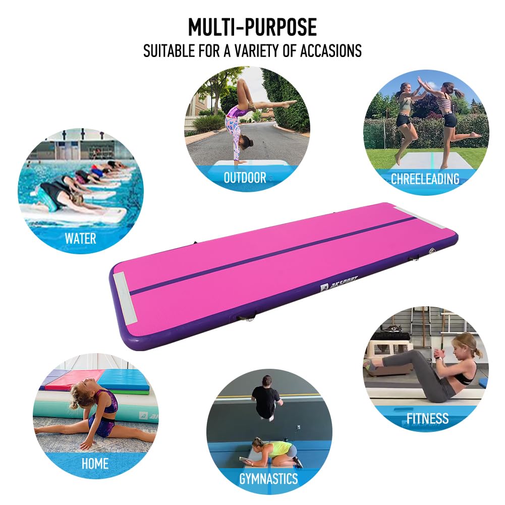 AKSPORT Inflatable Gymnastics Air Mat - Portable Tumble Track & Tumbling Floor Mat with Air Pump for Home Gym, Cheerleading, Parkour Training | Perfect for Indoor Practice, Outdoor Beach, Park & Water Activities