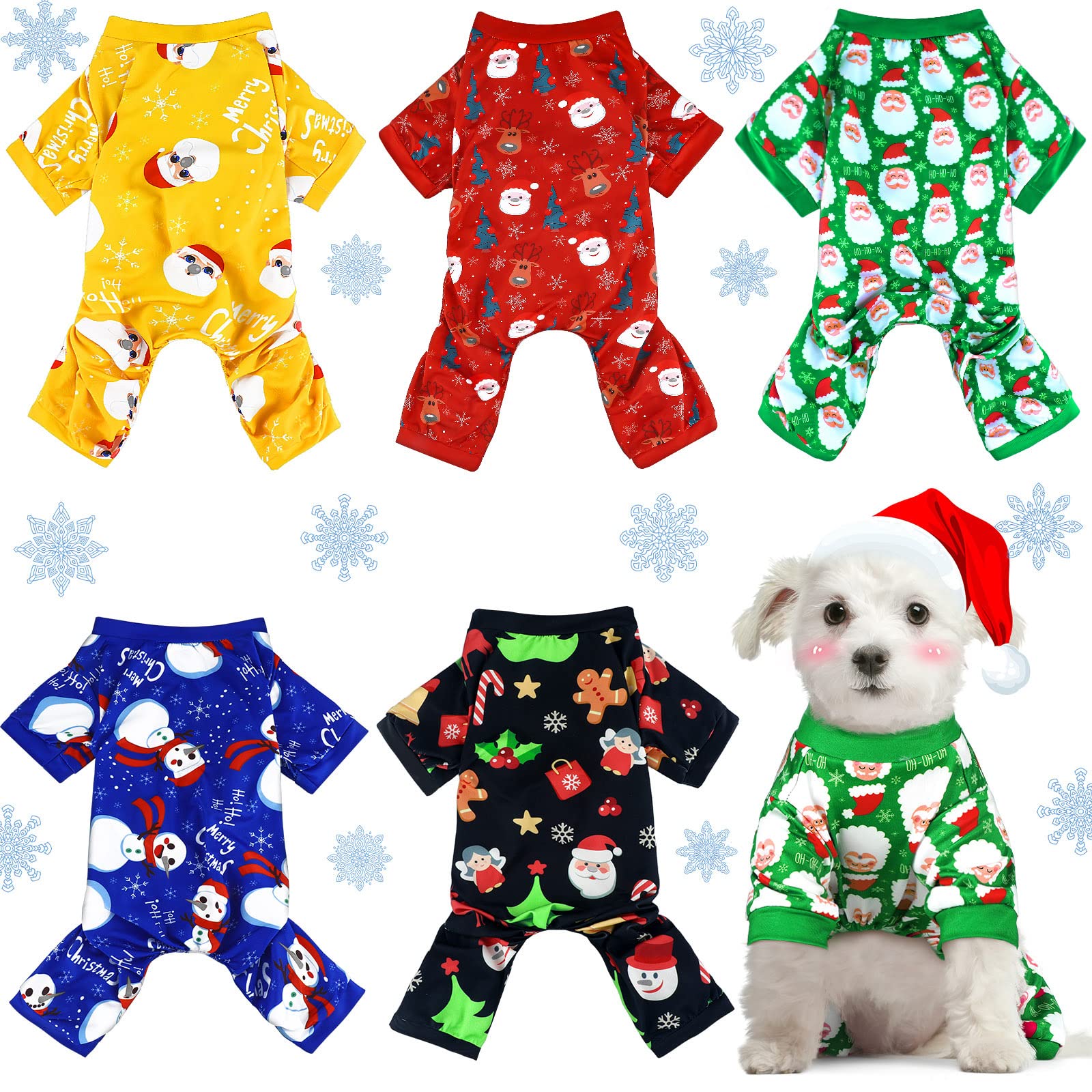 5-Piece Christmas Dog Jumpsuit Set - Festive Pet Pajamas & Puppy Rompers for Small Dogs 5-6 lbs - Holiday Dog Apparel for Christmas Photos & Family Gatherings