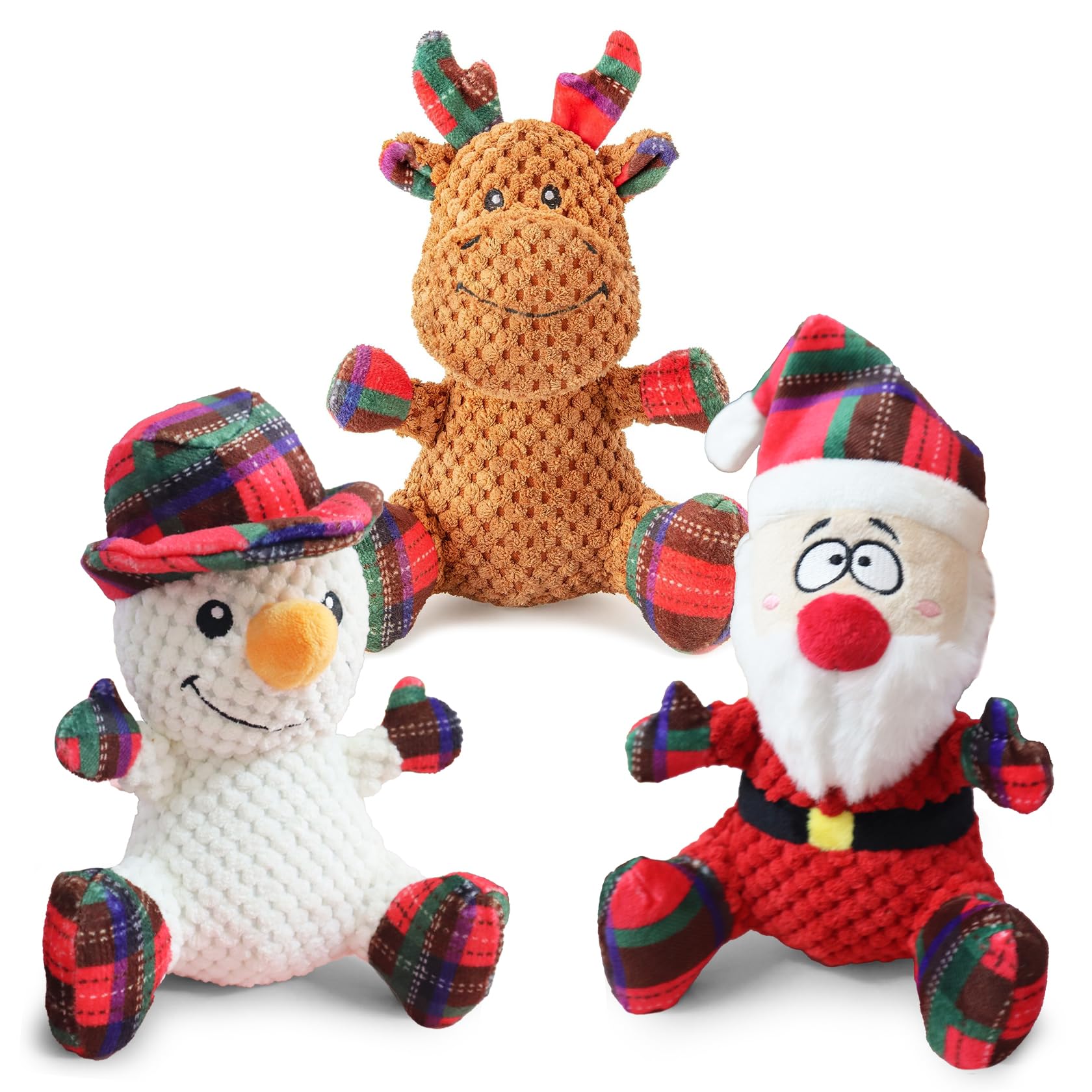 Christmas Dog Toys for Large, Medium & Small Dogs - 3 Pack Plush Squeaky Chew Toys with Stuffed Animals - Funny Puppy Toys for Birthday Gifts & Holiday Playtime - Perfect for Chewing, Fetching & Cuddling