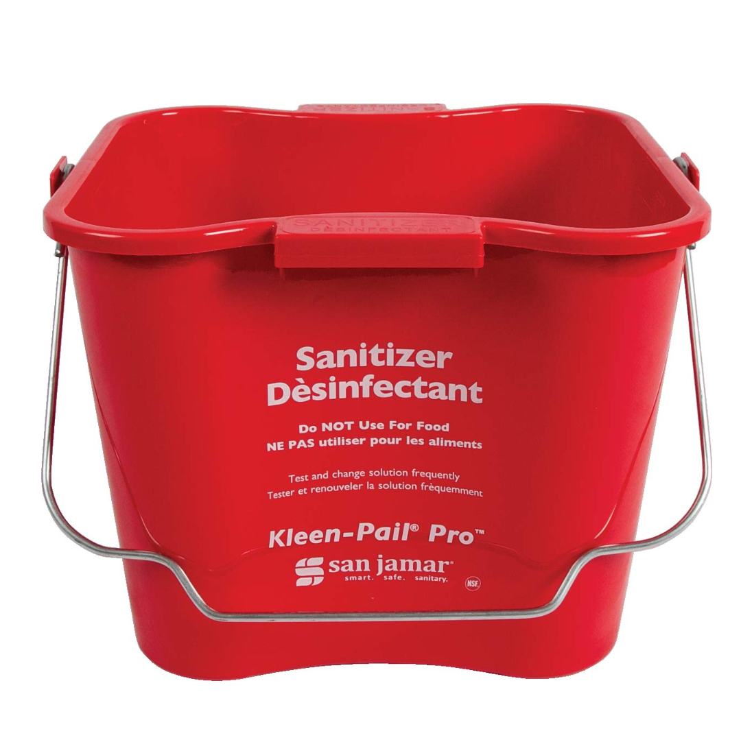 San Jamar Kleen Pail 8 Quart (7.6L) Sanitizer Bucket with Lid - Red - Heavy Duty Commercial Cleaning Bucket for Restaurants, Kitchens, and Food Service Areas