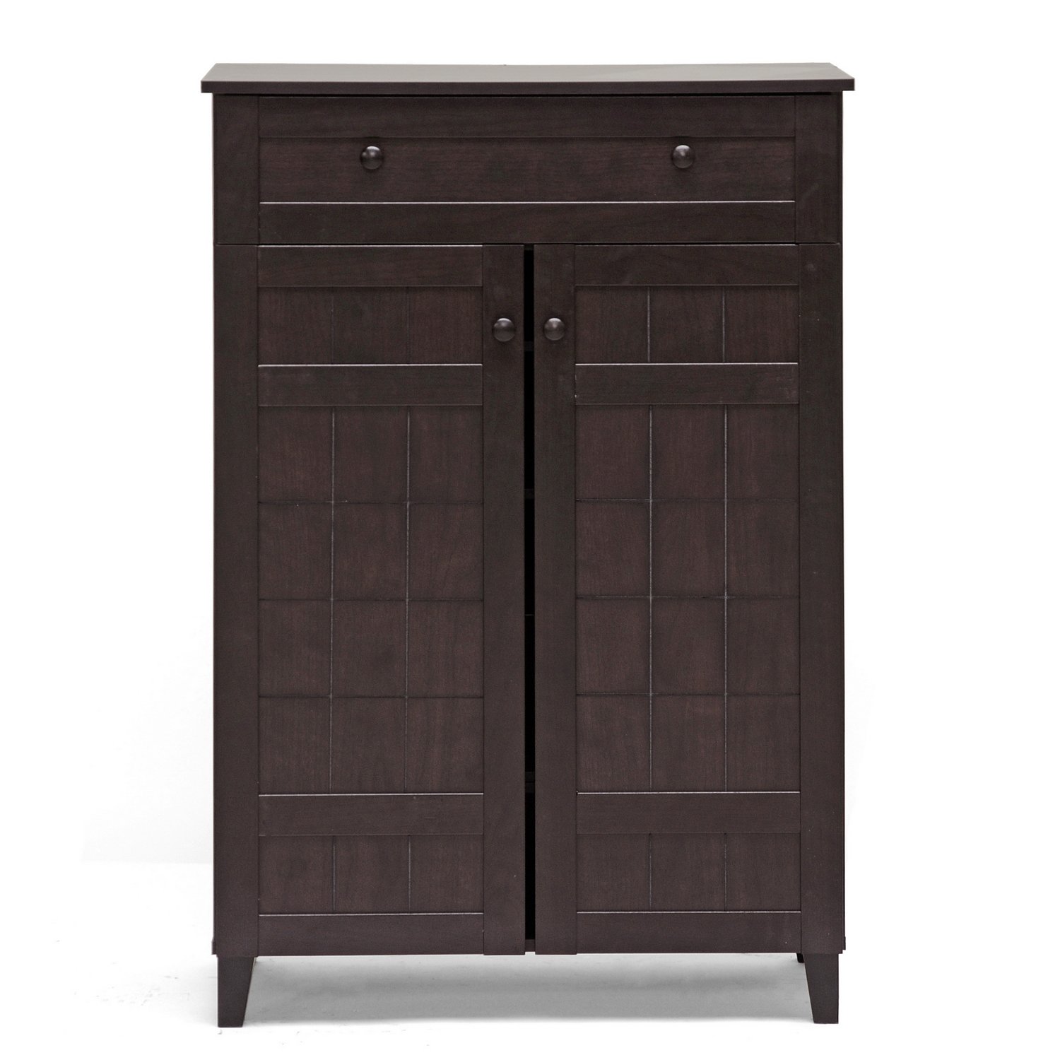 Baxton Studio Glidden Tall Cabinet - Dark Brown Wood Storage Cabinet for Living Room, Bedroom & Office Organization
