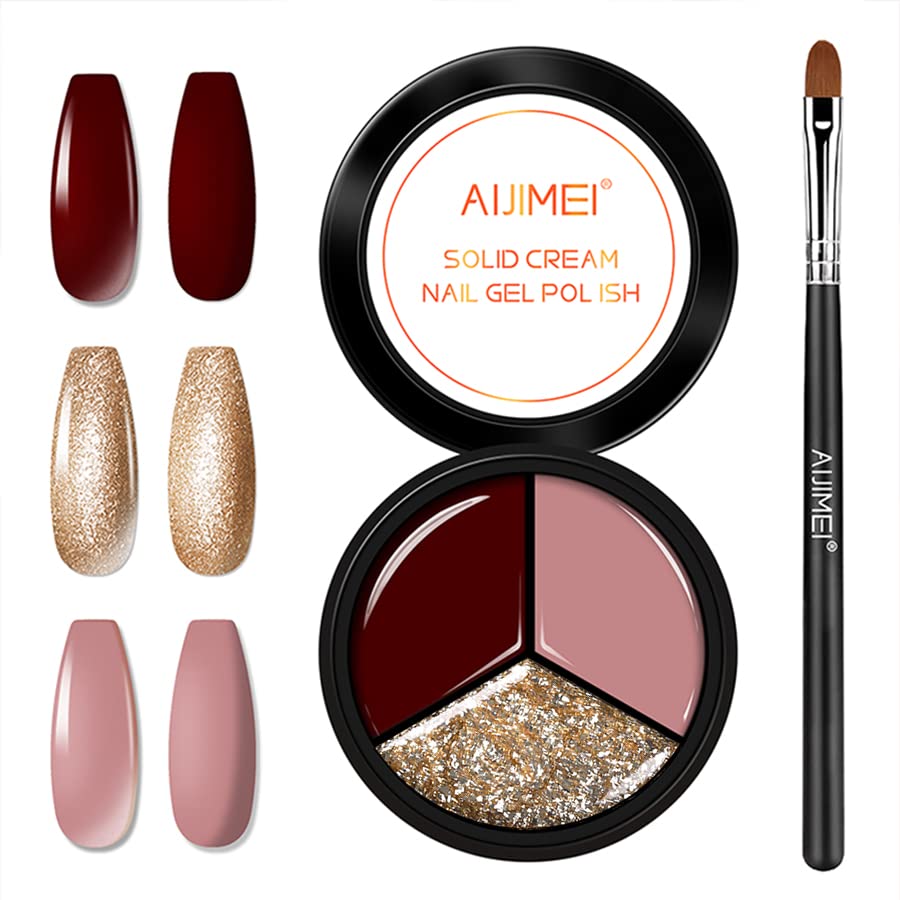 AIJIMEI 3-in-1 Solid Nail Polish Cream - Long Lasting Gel Nail Polish for DIY Manicure, Soak Off Nail Art Kit (0.5 fl.oz) - Perfect for Home Salon & Professional Nail Care | At-Home Manicures, Nail Art Designs, Salon-Quality Results