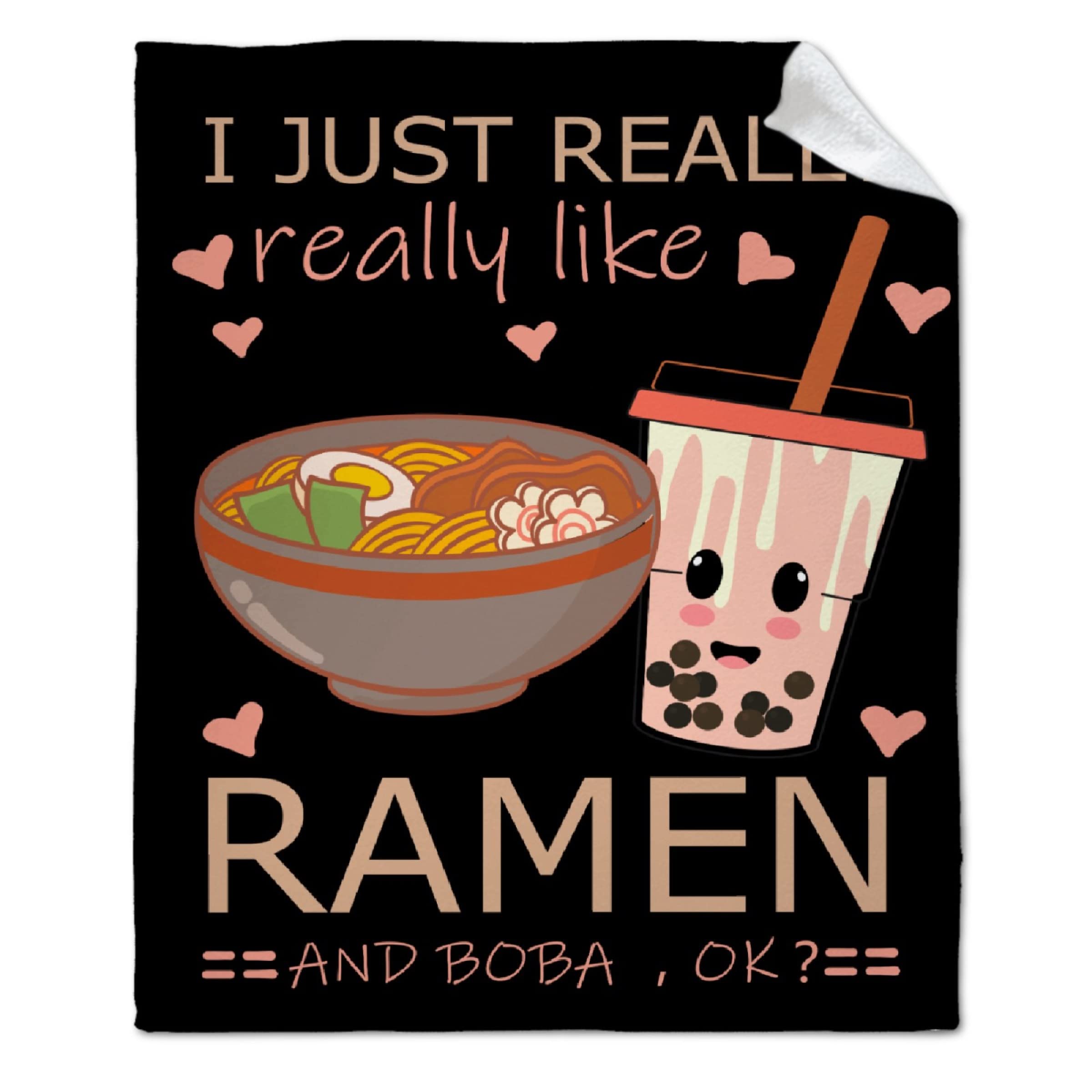 ARTBLANKET Oversized 120x90 in Microplush Thermal Fleece Blanket - All Season Cozy & Warm for Family, Couch, Bed, Sofa - Perfect for Ramen & Boba Lovers | Great for Snuggling, Movie Nights & Relaxation