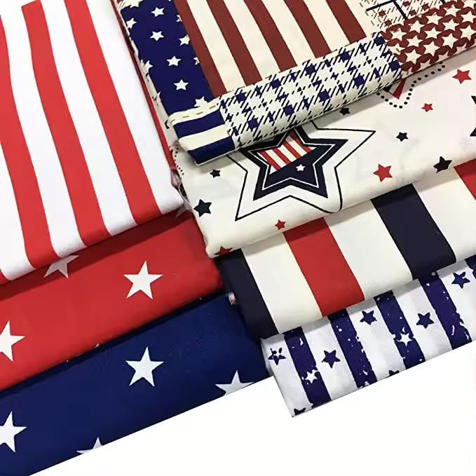 AMORNPHAN 7-Piece Patriotic Cotton Fabric Bundle - 4th of July American Flag Stripe Quilting Squares (16x20 Inches) for DIY Crafts, Sewing, Patchwork & Needlework | Perfect for Holiday Decorations, Quilt Making & Home Décor Projects