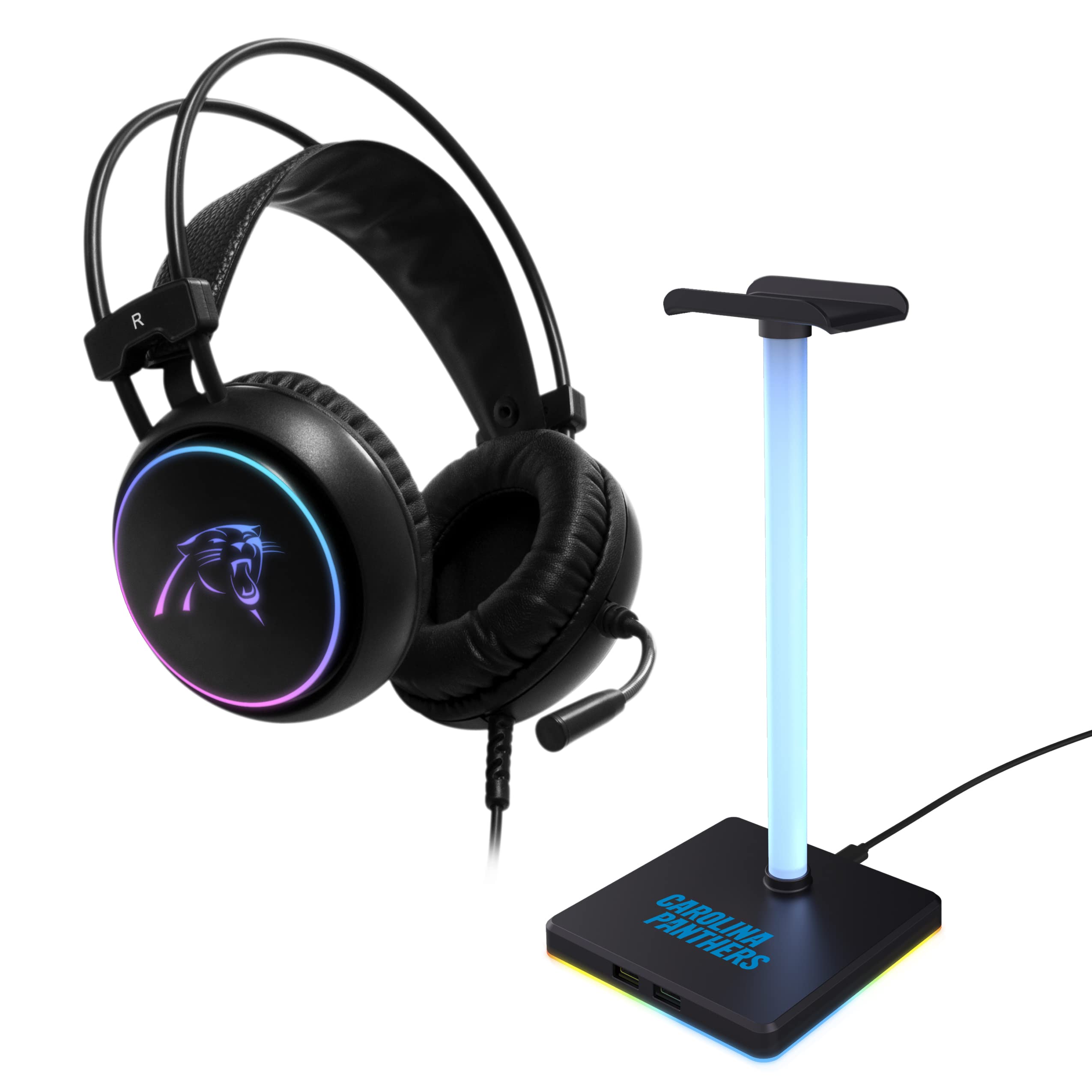 SOAR NFL LED Gaming Headset with Stand - Wireless Bluetooth Headphones with Noise Cancelling Mic, RGB Lights for PC/PS5/Xbox - Perfect for Gaming, Streaming & Sports Fans