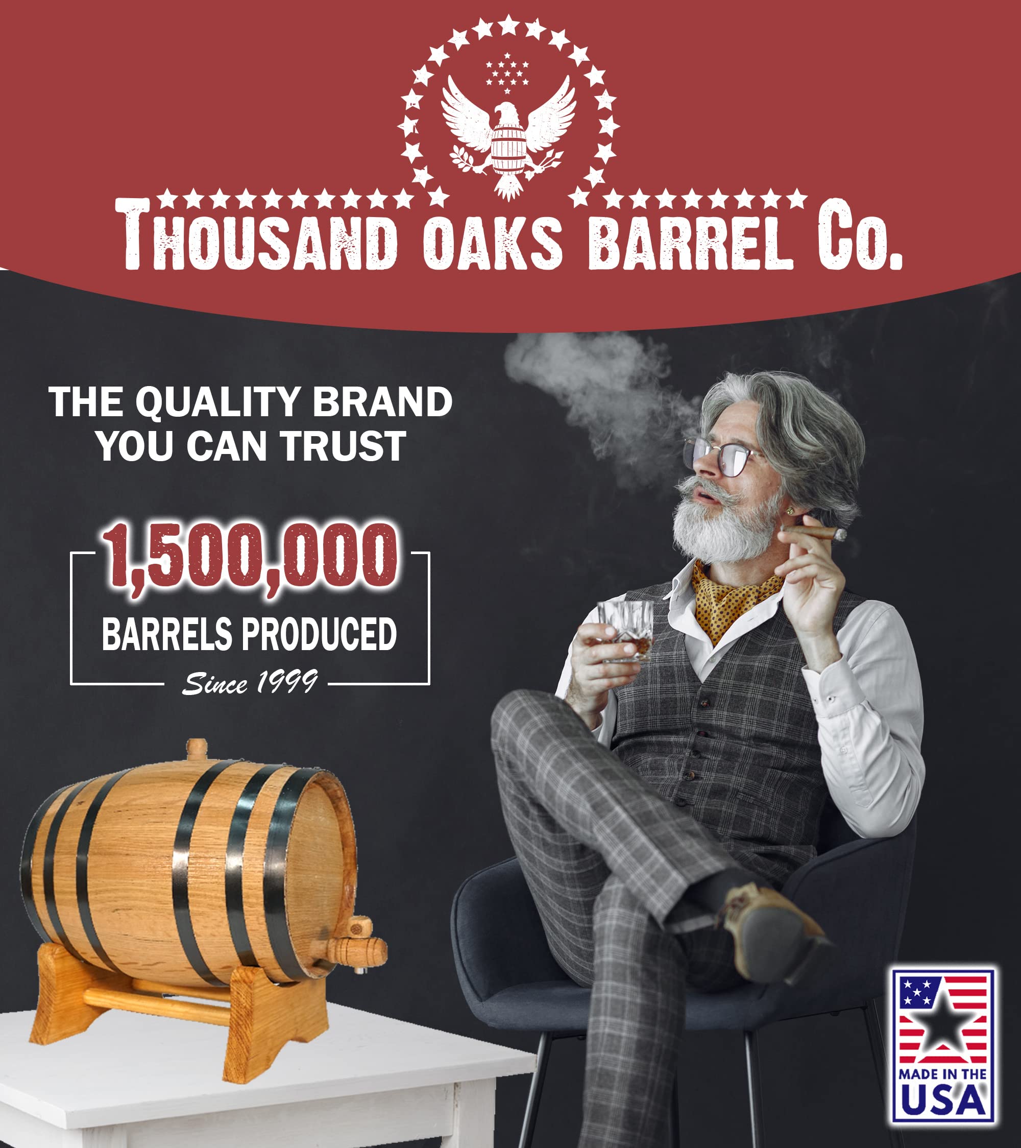 3 Liter American Oak Whiskey Aging Barrel with Stand - Handcrafted for Bourbon, Tequila, Rum, Wine & Cocktails | Premium Oak Barrel Kit with Bung & Spigot | Perfect for Home Brewing, DIY Aging & Unique Gifts | Laser Engraved RUM Design B523