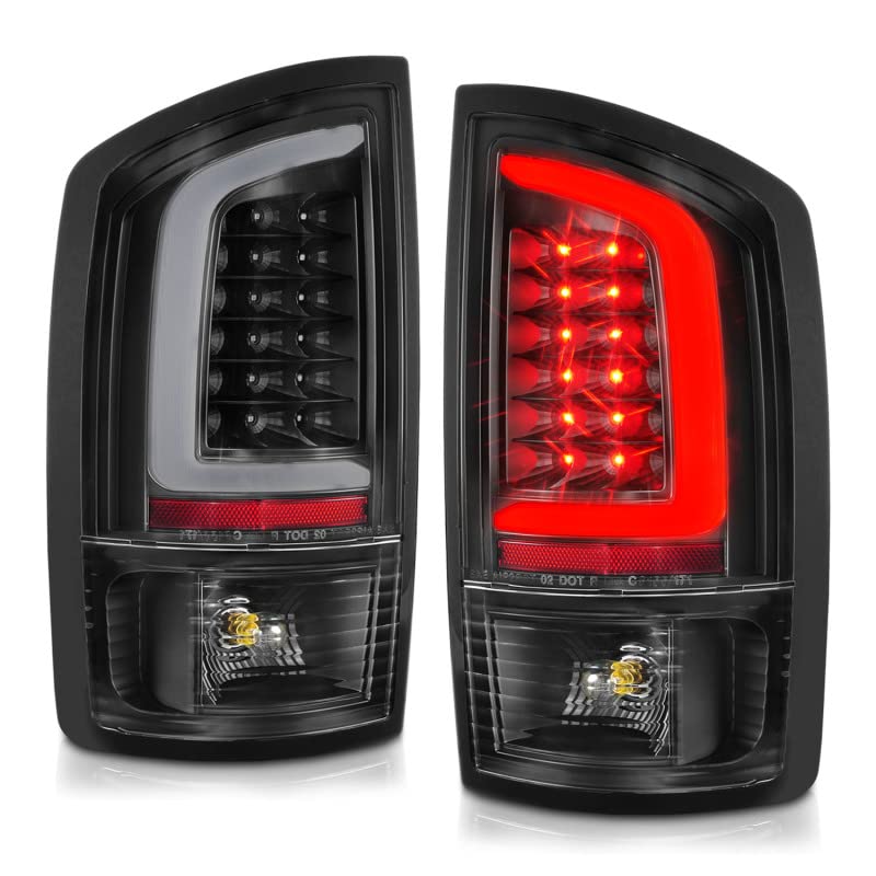 ANZO 311368 LED Tail Lights with Light Bar for 2002-2006 Dodge Ram 1500 - Black Housing & Clear Lens - Upgrade Your Truck's Style & Visibility for Night Driving & Off-Road Adventures