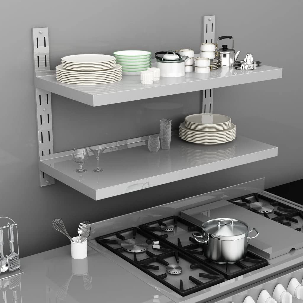 Stainless Steel Floating Shelves for Bathroom & Kitchen - 2-Tier Wall Mounted Storage Shelf (39.4