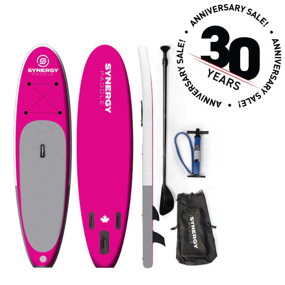 Synergy 10' Inflatable Stand Up Paddle Board - Pink & Turquoise Colors - Durable SUP for Lakes, Rivers & Ocean - Perfect for Yoga, Fishing & Family Fun