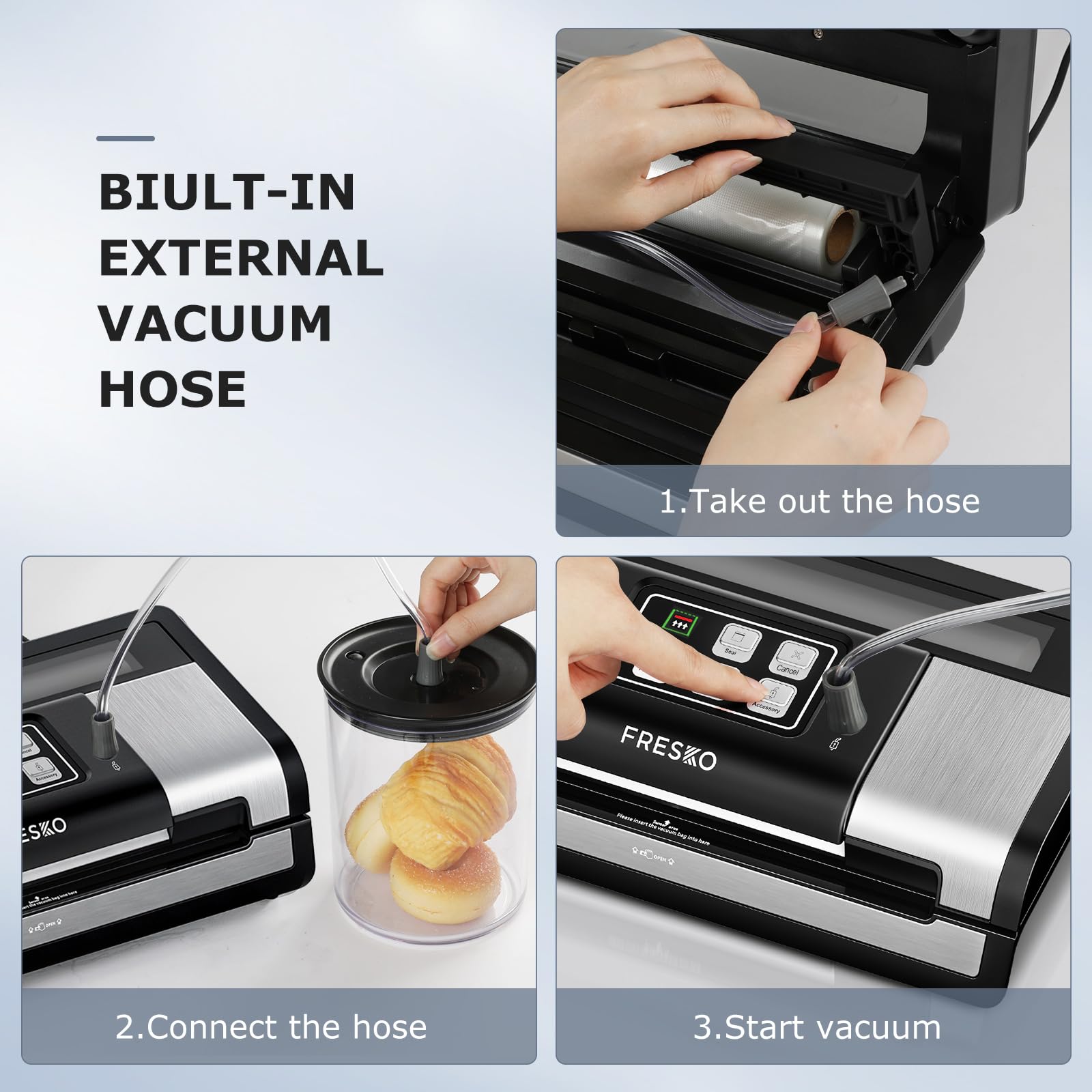 FRESKO Smart Vacuum Sealer Pro - Automatic Food Sealer Machine for Freshness Preservation | Dry & Moist Food Detection | Built-in Cutter & Roll Bags | Ideal for Meal Prep, Sous Vide, Freezer Storage & Leftover Saving