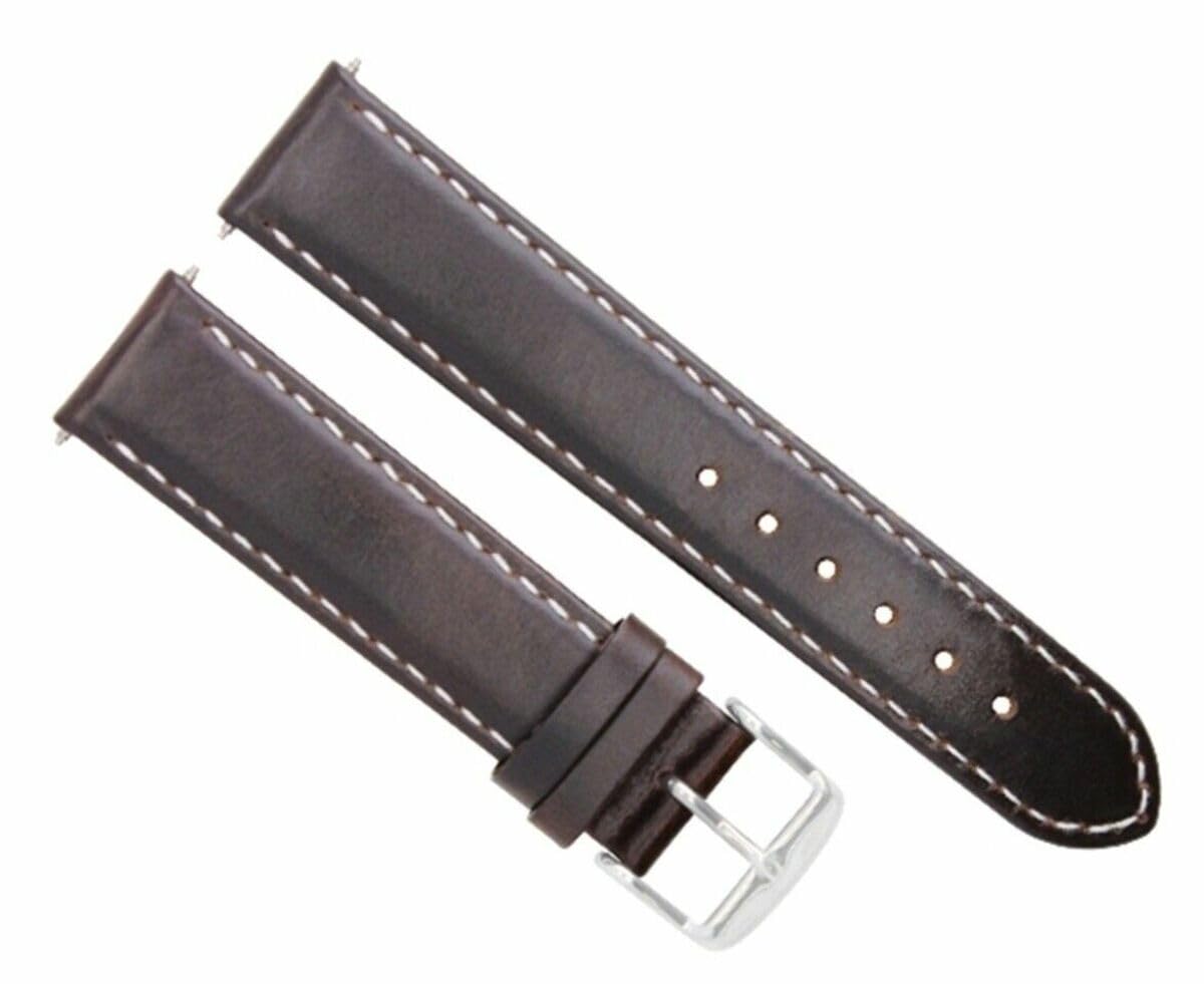18mm Smooth Brown Leather Watch Band Strap with White Stitching - Compatible with Breitling Pilot & Crosswind Watches - Replacement Strap for Men's Dress & Casual Watches
