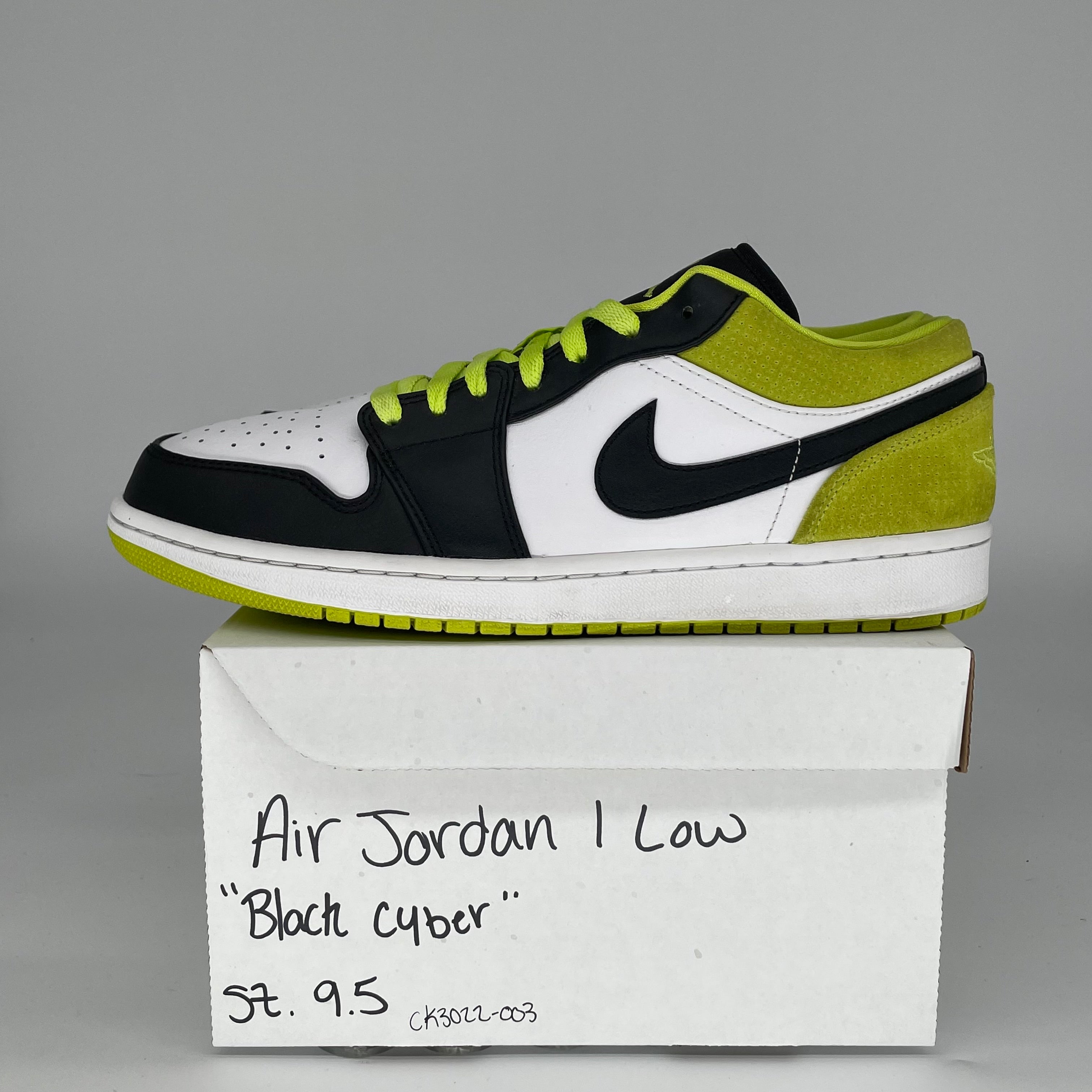 AIR JORDAN 1 LOW Black Cyber Men's Sneakers - Size 9.5 (CK3022-003) | Retro Basketball Shoes for Streetwear & Casual Outfits