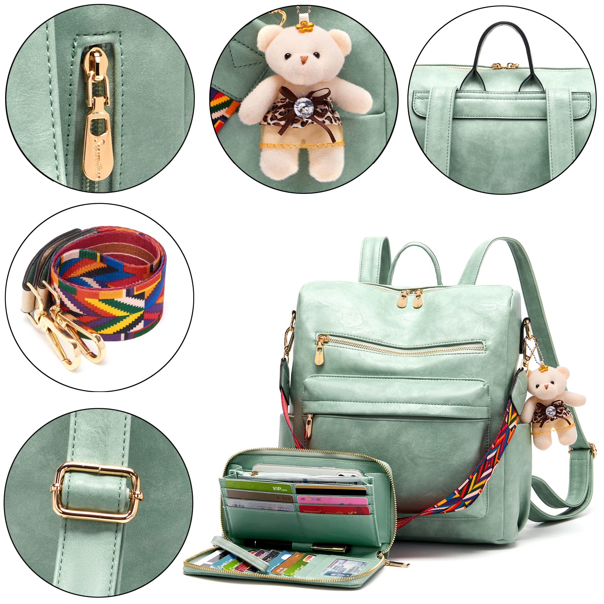 Soperwillton Women's PU Leather Backpack Purse - Travel & Daily Use