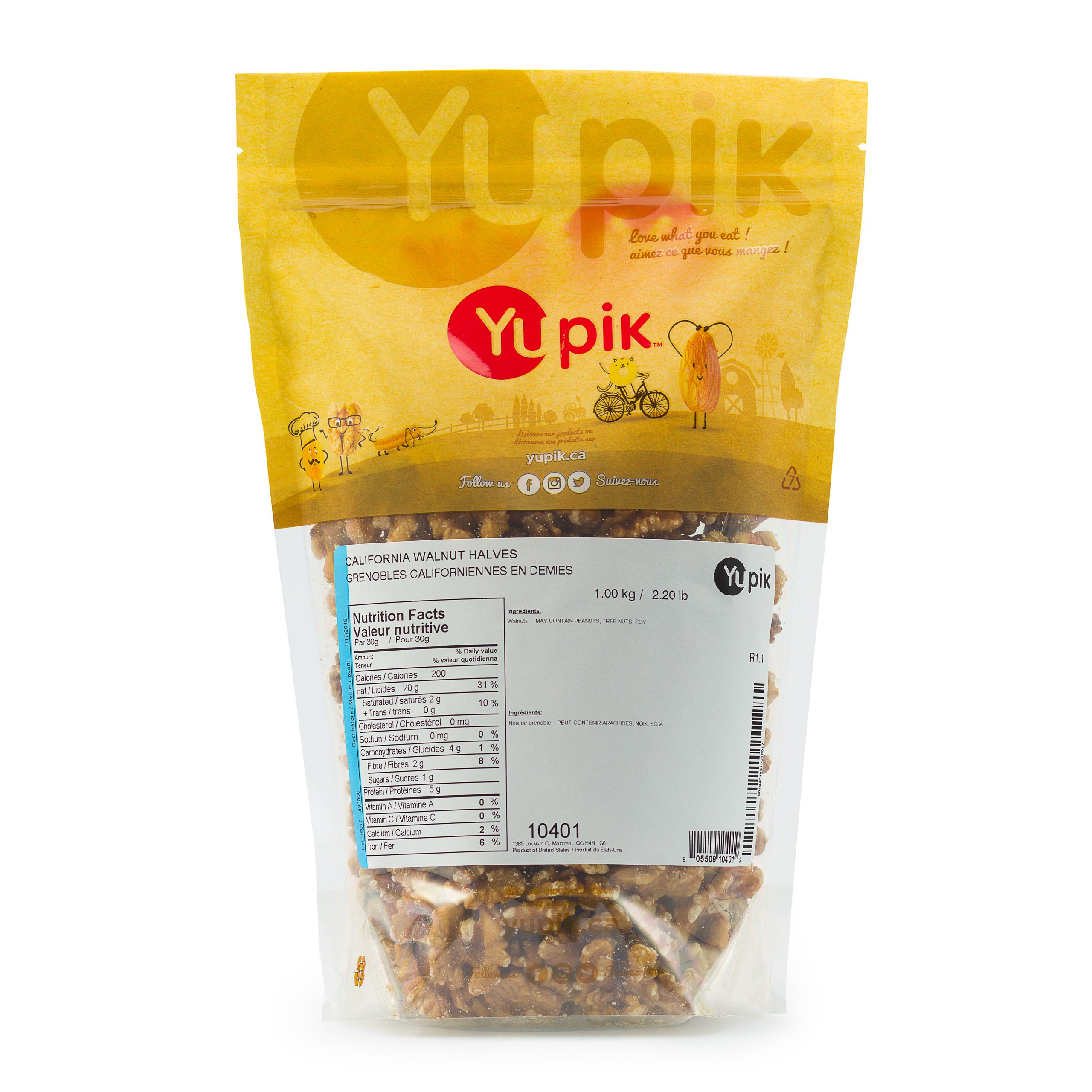 Yupik Raw Walnuts Halves 1kg - Healthy Vegan Snack for Baking & Cooking