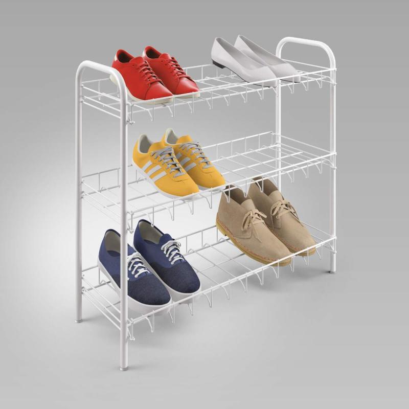 3-Tier Shoe Rack Organizer - Holds 9 Pairs of Shoes, Space-Saving Storage Solution for Entryway, Closet or Bedroom - Modern White Shoe Shelf for Home Organization