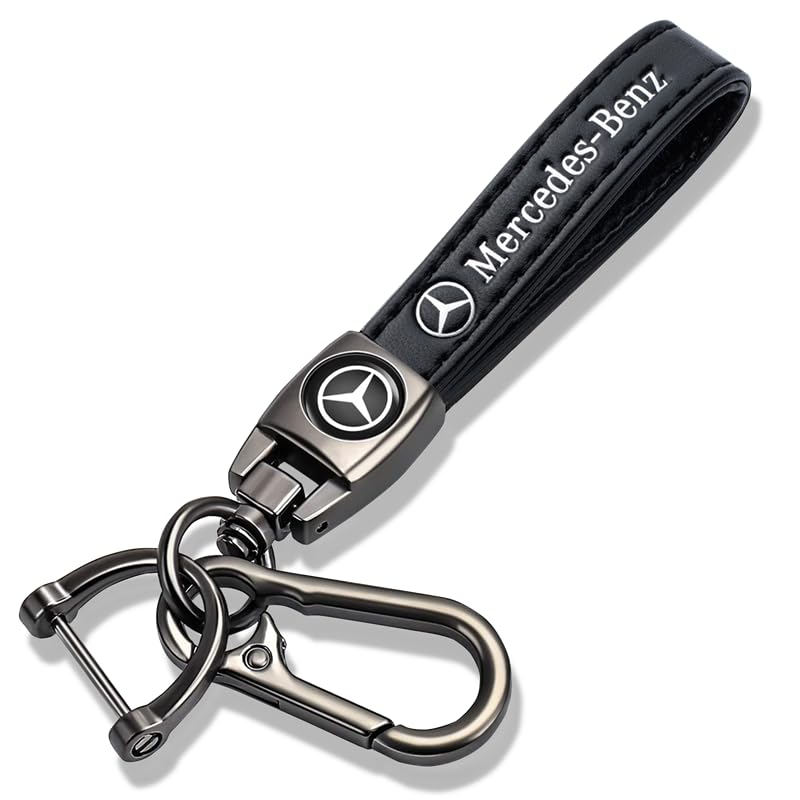 Genuine Leather Car Keychain Keyring for Mercedes Benz - Premium Key Holder Accessories for Men & Women (Black) - Perfect Gift for Car Enthusiasts & Luxury Lovers