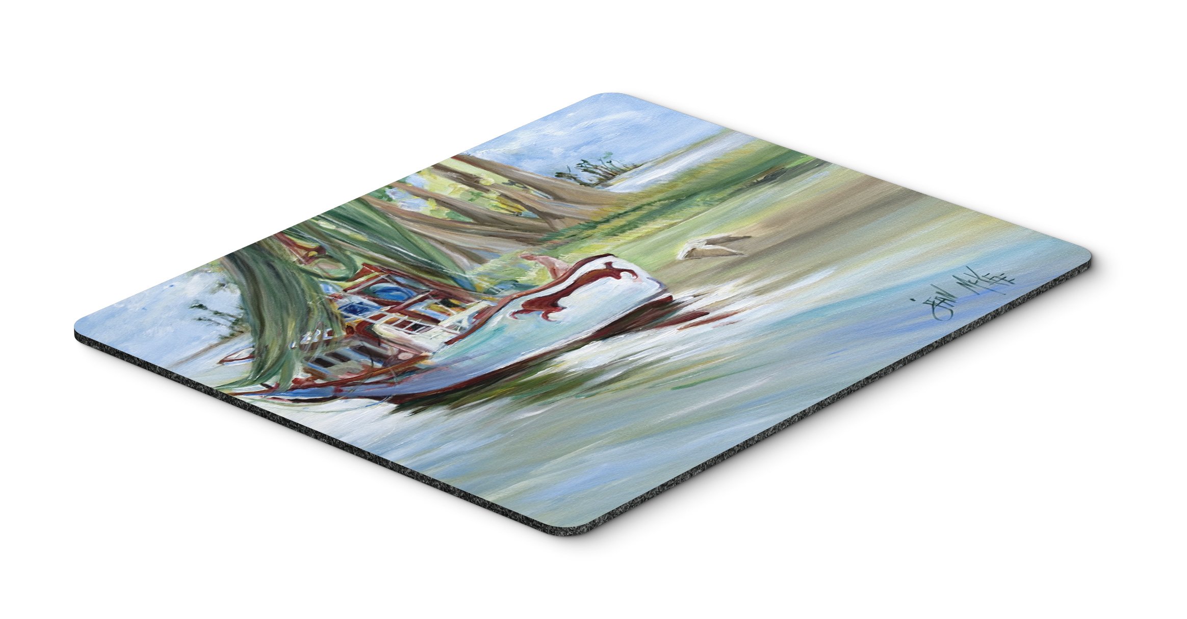 Jeannie Shrimp Boat Mouse Pad - Large Washable Non-Slip Desk Mat for Home Office, Gaming & Computer Work | Heat-Resistant Hot Pad & Trivet | Coastal Kitchen Decor & Gift Idea
