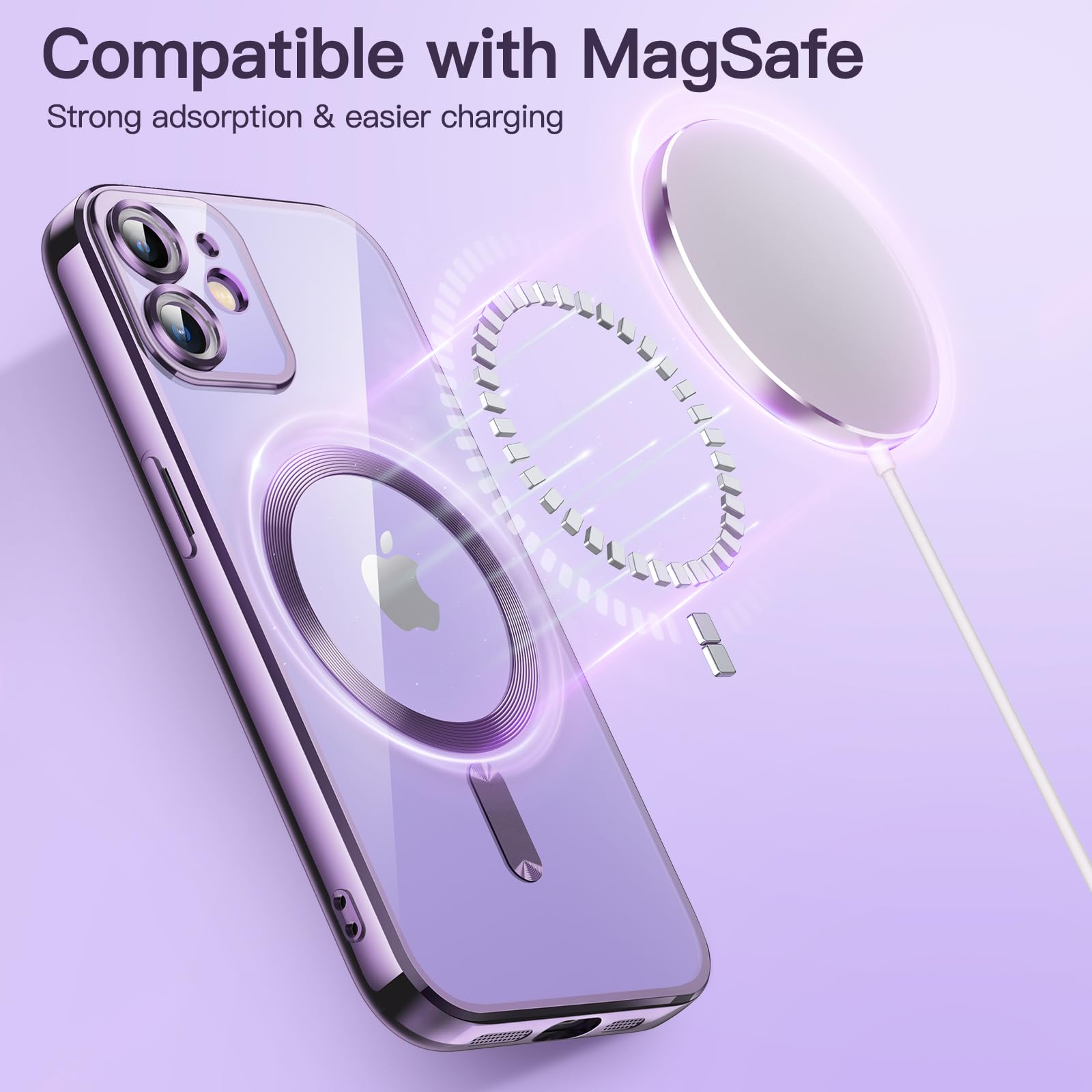 JETech Soft Clear Case for iPhone 12 6.1-Inch - Shockproof TPU Phone Cover with Full Camera Protection & MagSafe Wireless Charging Compatibility (Light Purple) - Perfect for Everyday Use, Travel & Work Protection
