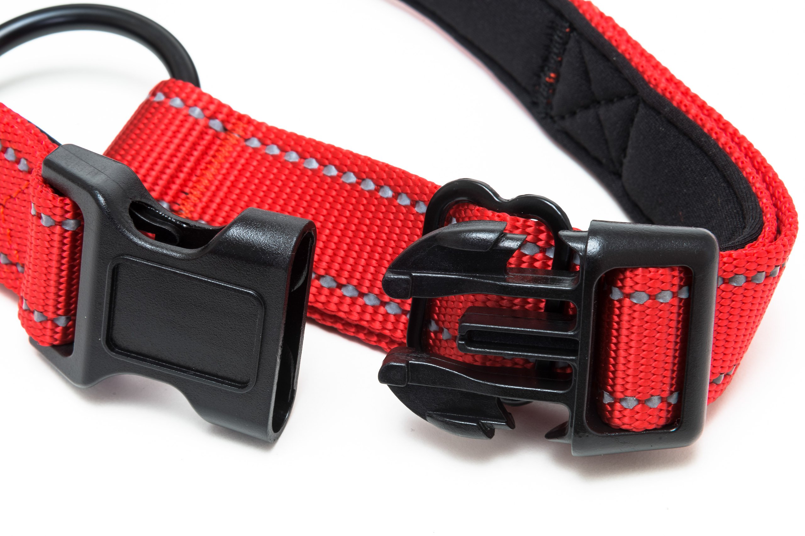 Happilax Adjustable Reflective Padded Dog Collar with Buckle - Comfortable Strain Relief for Small Dogs (12-14 inch Neck Size, Red) - Perfect for Night Walks, Training & Outdoor Adventures