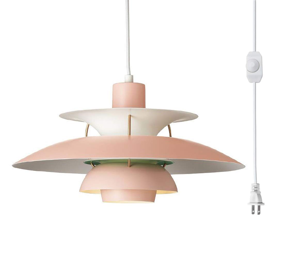 Modern Minimalist Dimmable UFO Ceiling Light - Pink Plug-in Pendant Chandelier for Dining Room, Living Room, Kitchen & Restaurant | Energy Efficient LED Lighting for Home & Commercial Spaces