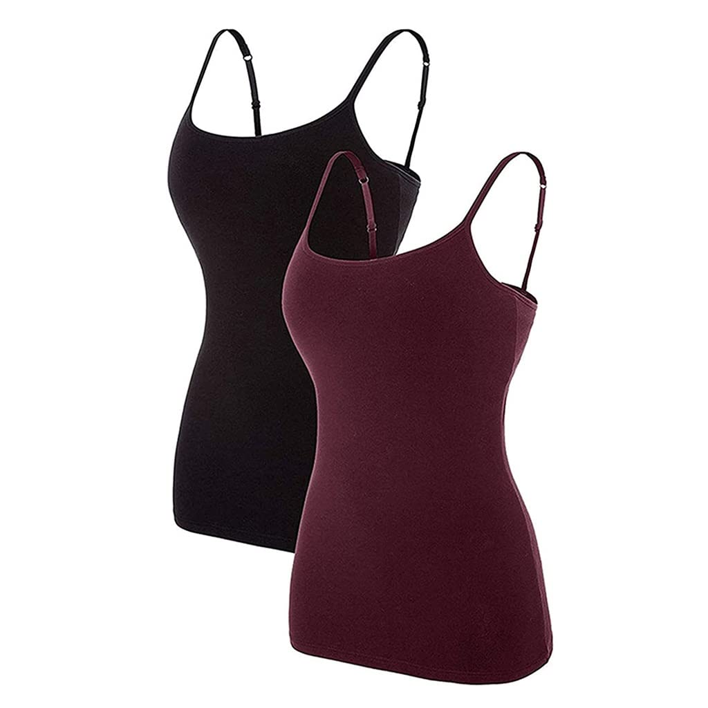 YFQHDD Women's Cotton Camisole with Built-in Bra - Adjustable Strap Sleepwear & Summer Jogging Top (Size 2XL) | Perfect for Lounge Wear, Yoga & Nighttime Comfort