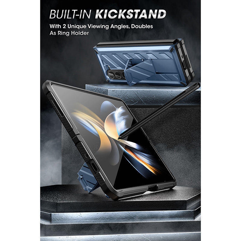 Samsung Galaxy Z Fold 5 Case with Built-in Kickstand & Screen Protector - Unicorn Beetle Pro Series (Metallic Blue) | Shockproof Protective Cover for Work, Travel & Everyday Use