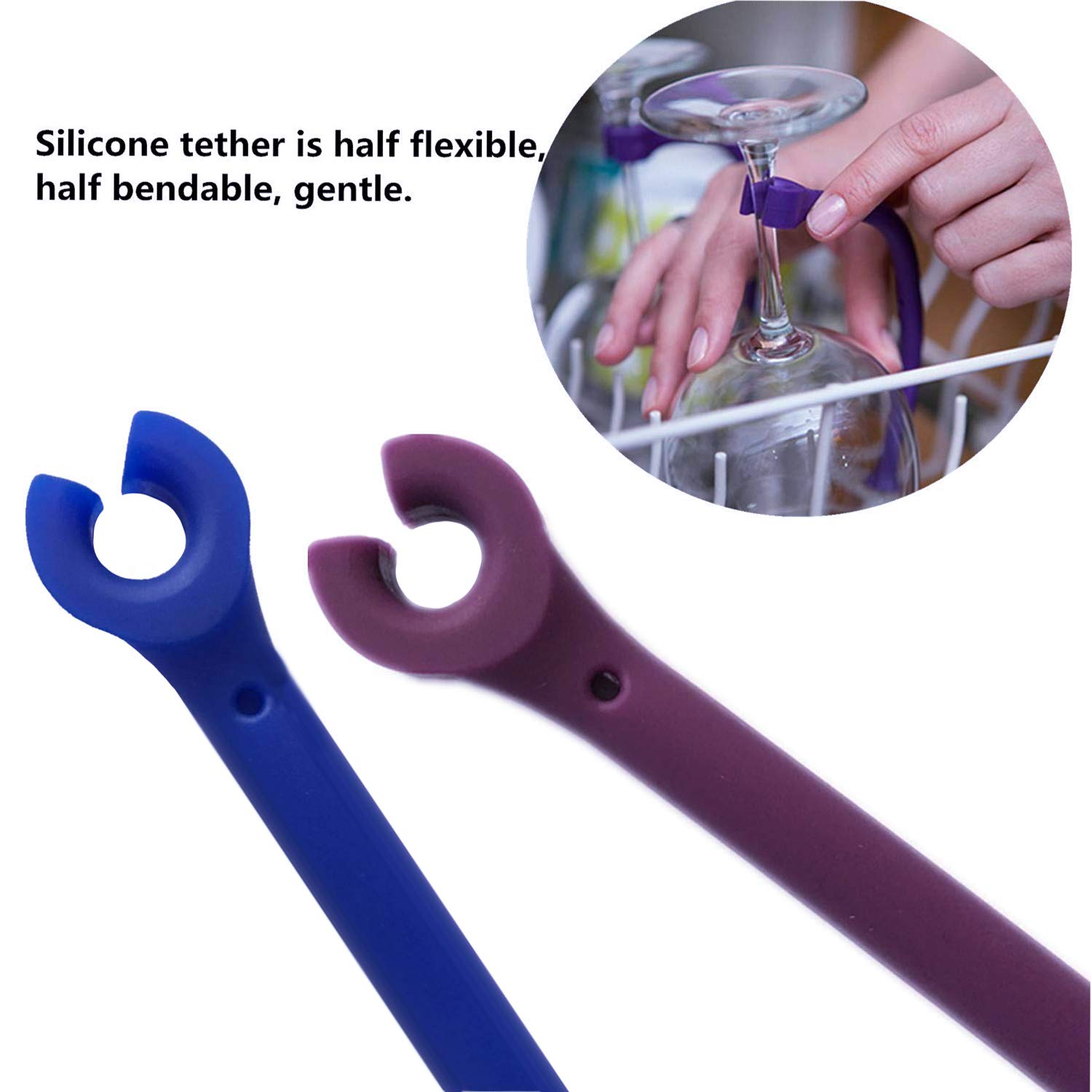 YouU Silicone Stemware Saver - Flexible Wine Glass Protector Holder (8-Piece Set, Blue) - Dishwasher Safe Stemware Tether for Securing Glasses - Perfect for Parties, Restaurants & Home Bars