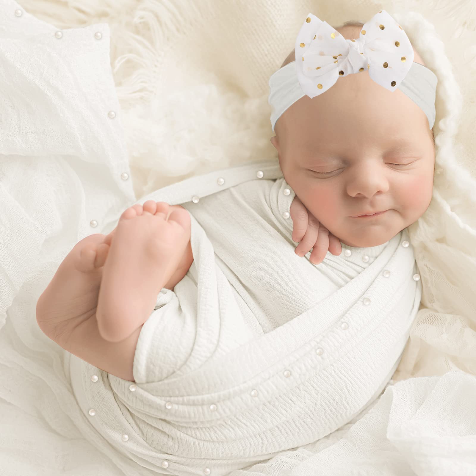 AOKE 4-Piece Newborn Photography Props Kit - Soft White Baby Wraps, Headbands & Blanket for Boys & Girls | Perfect for DIY Newborn Photo Shoots, Baby Showers & First Birthday Portraits